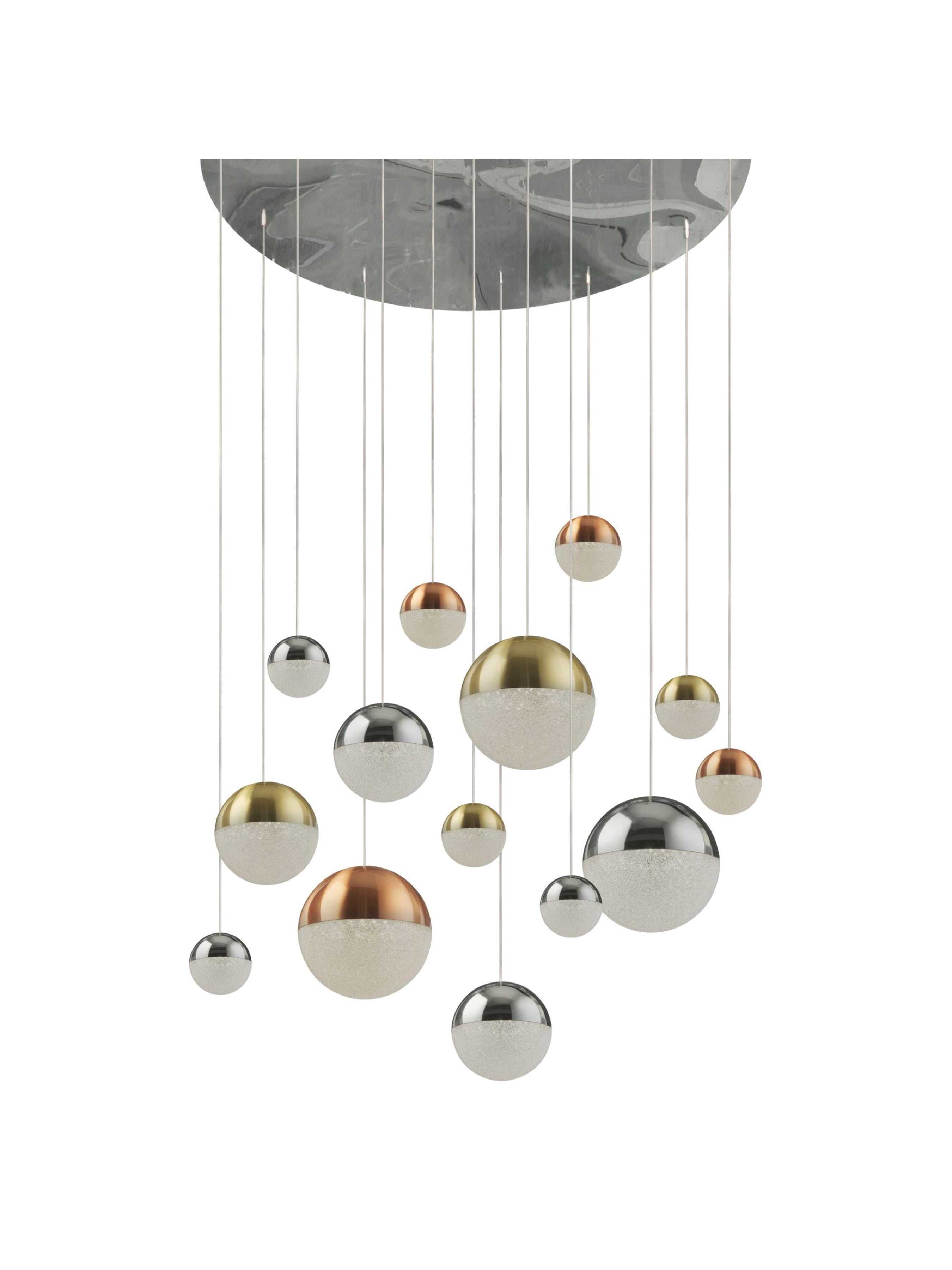 Searchlight Percy 14 Light Multidrop - Copper, Chrome, Brass & Crystal Sand