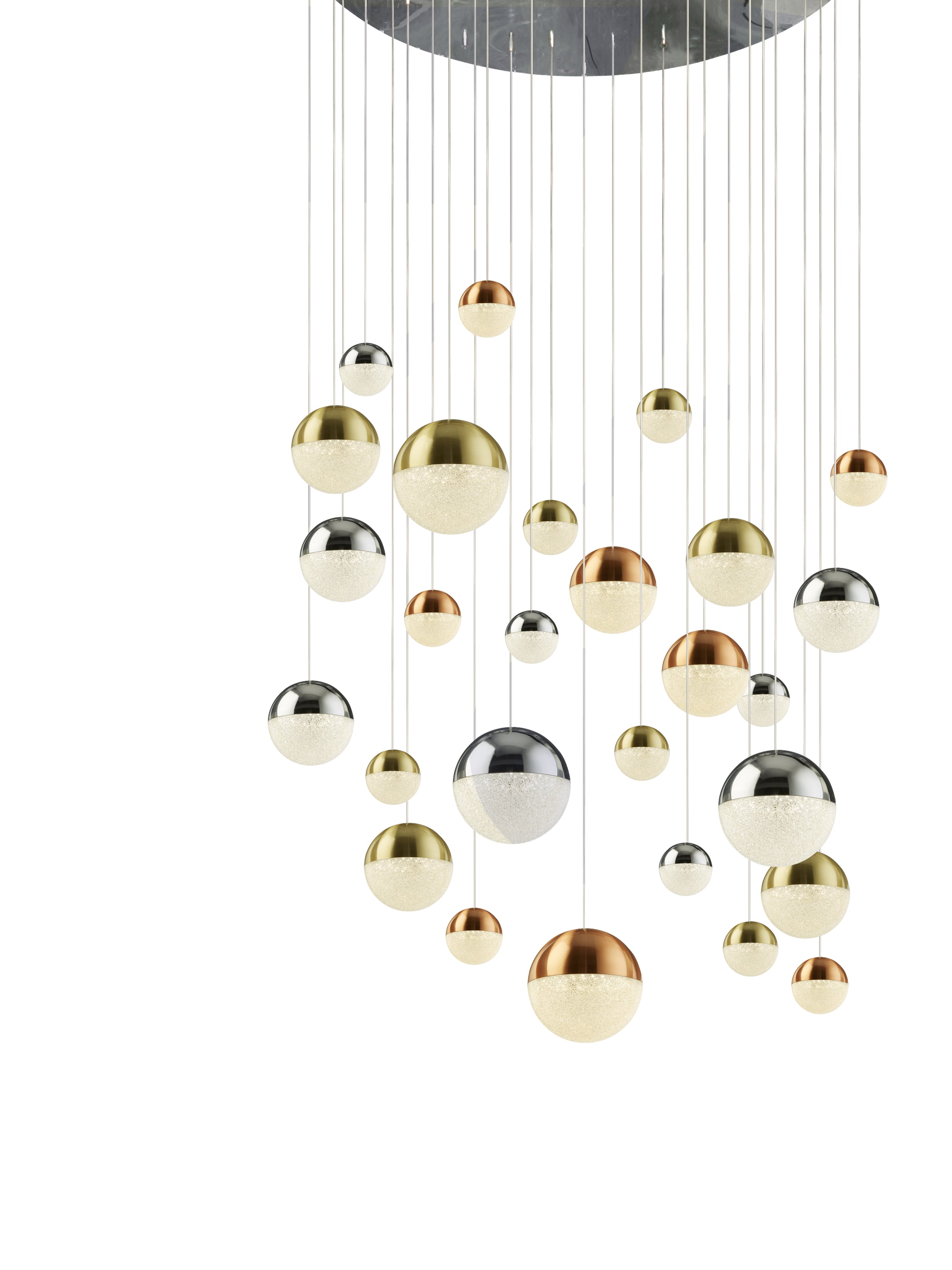 Searchlight Percy 27 Light Multi-Drop Pendant - Copper, Chrome & Satin Brass