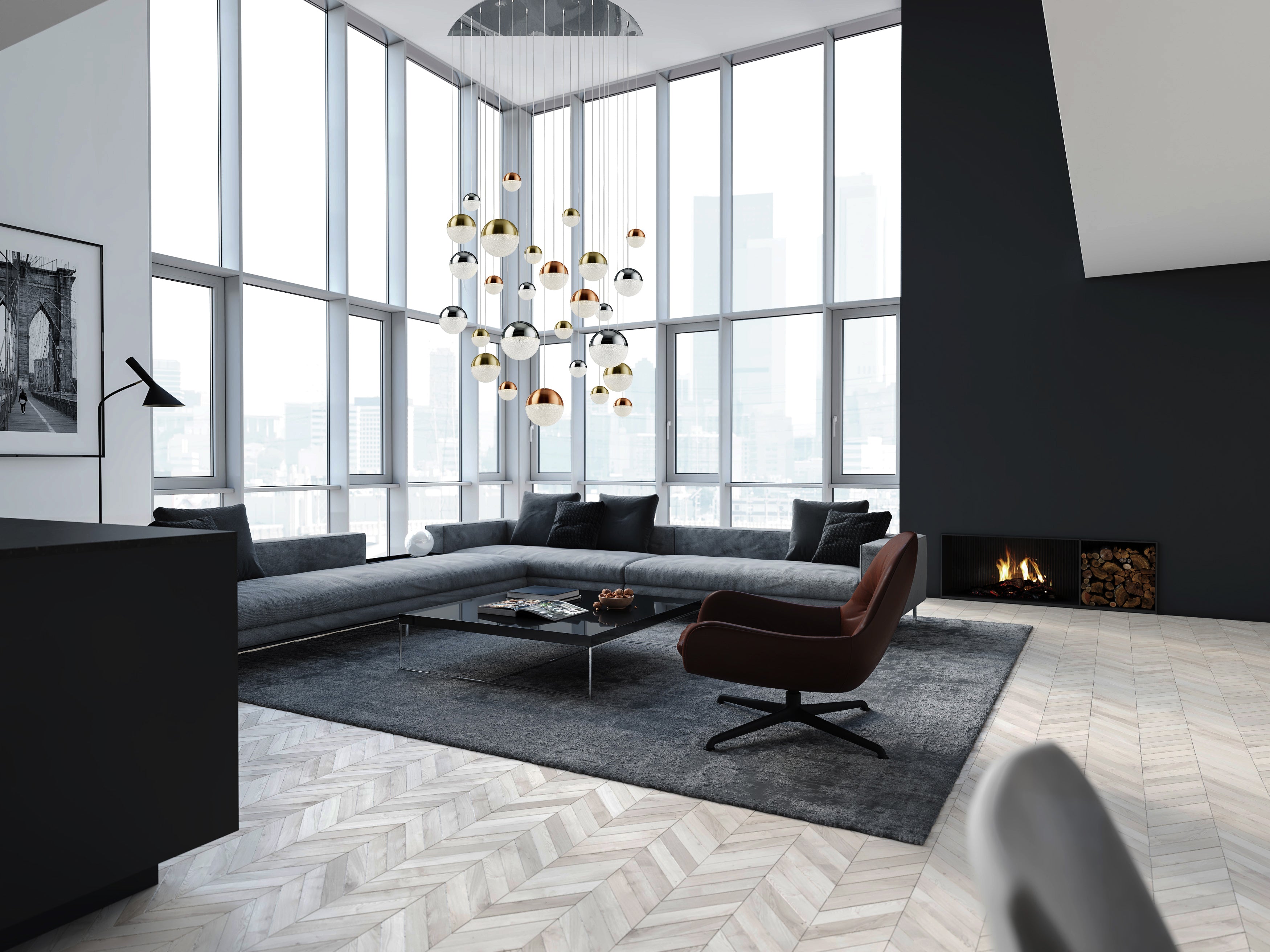 Searchlight Percy 27 Light Multi-Drop Pendant - Copper, Chrome & Satin Brass