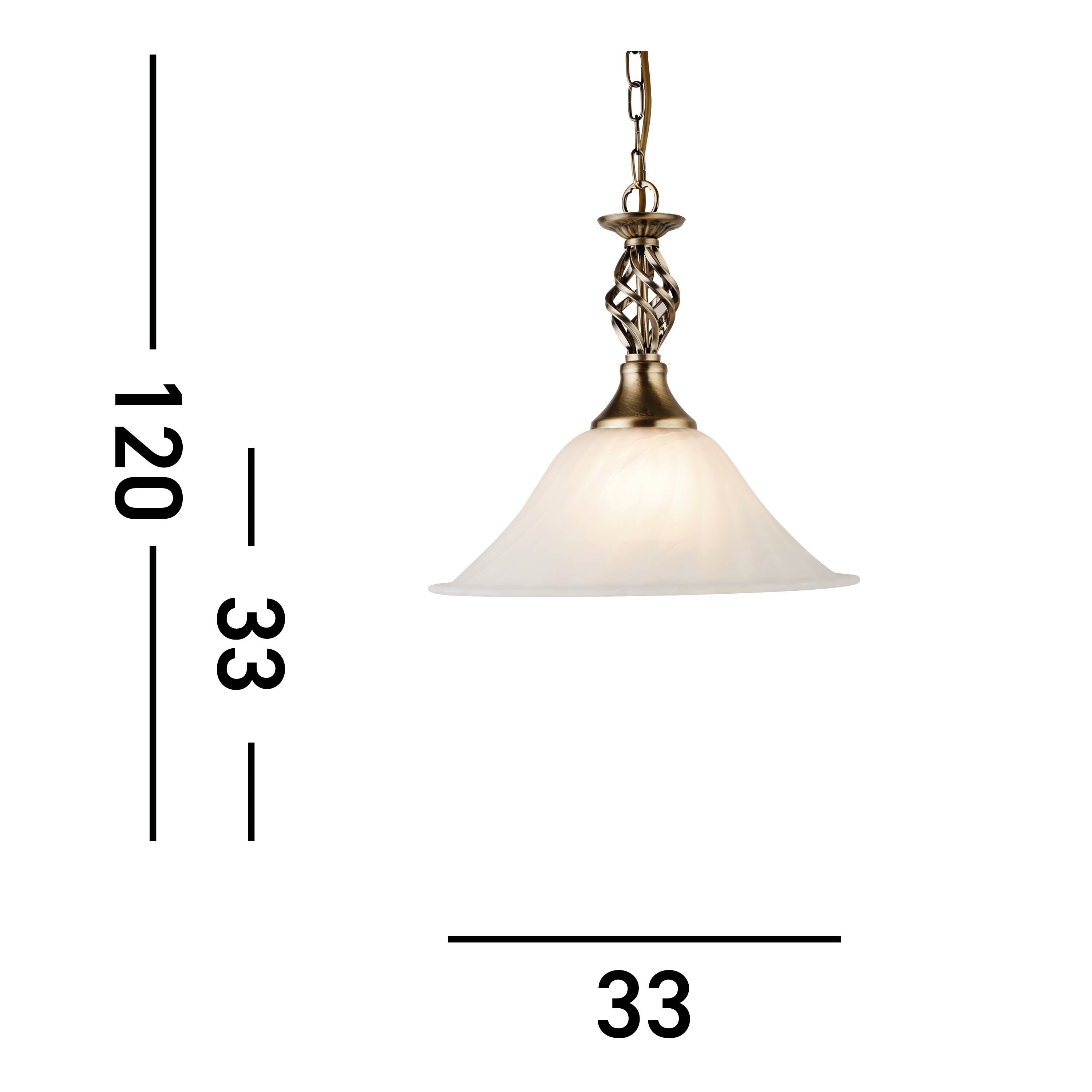 Searchlight Caird Antique Brass Pendant Light With Marble Glass Shade