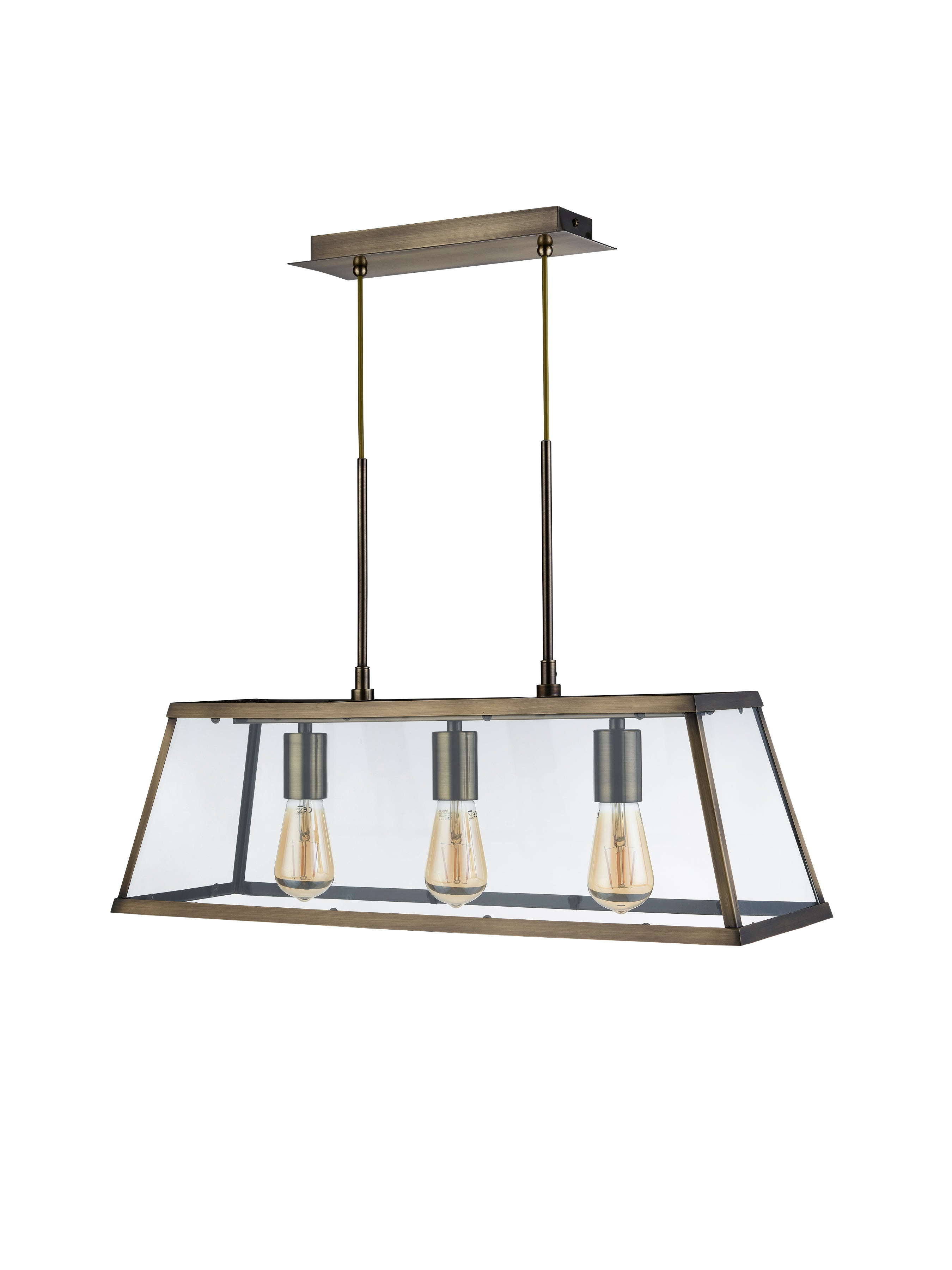 Searchlight Vane 3 Light Lantern Bar, Antique Brass, Glass