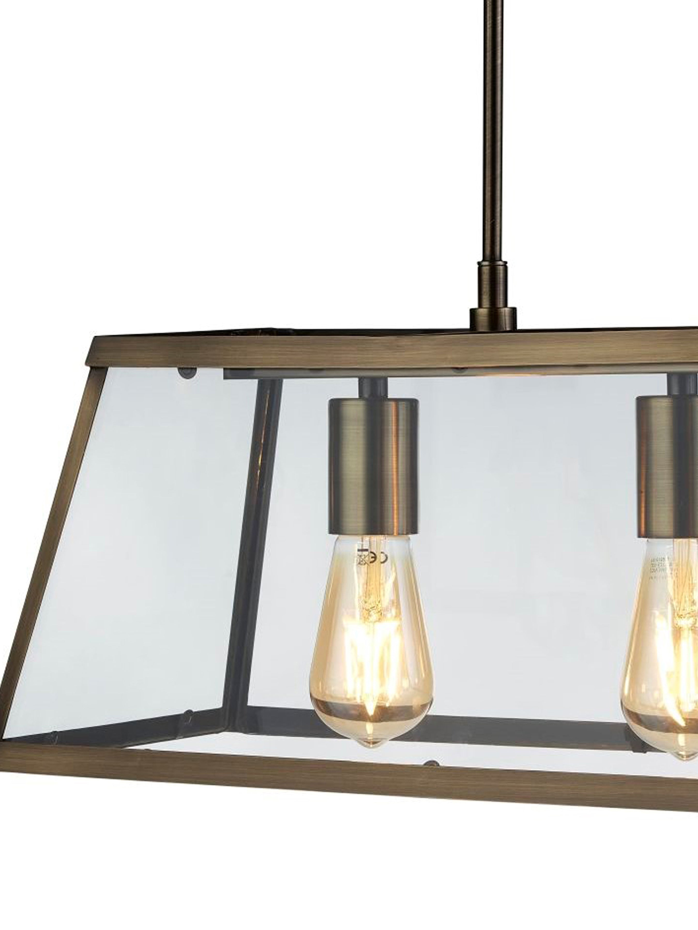 Searchlight Vane 3 Light Lantern Bar, Antique Brass, Glass