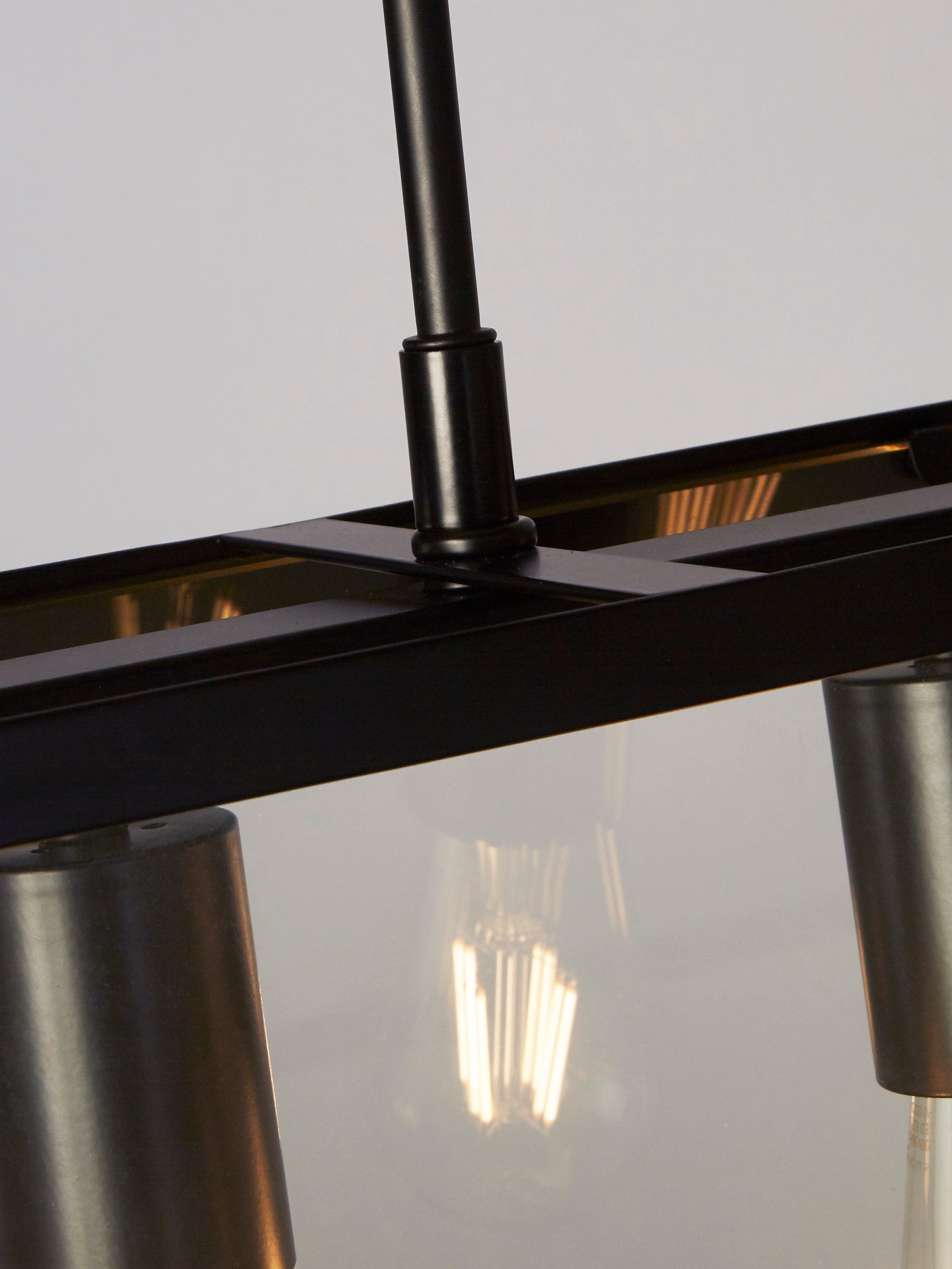 Searchlight Vane 5 Light Lantern Bar, Matt Black, Glass