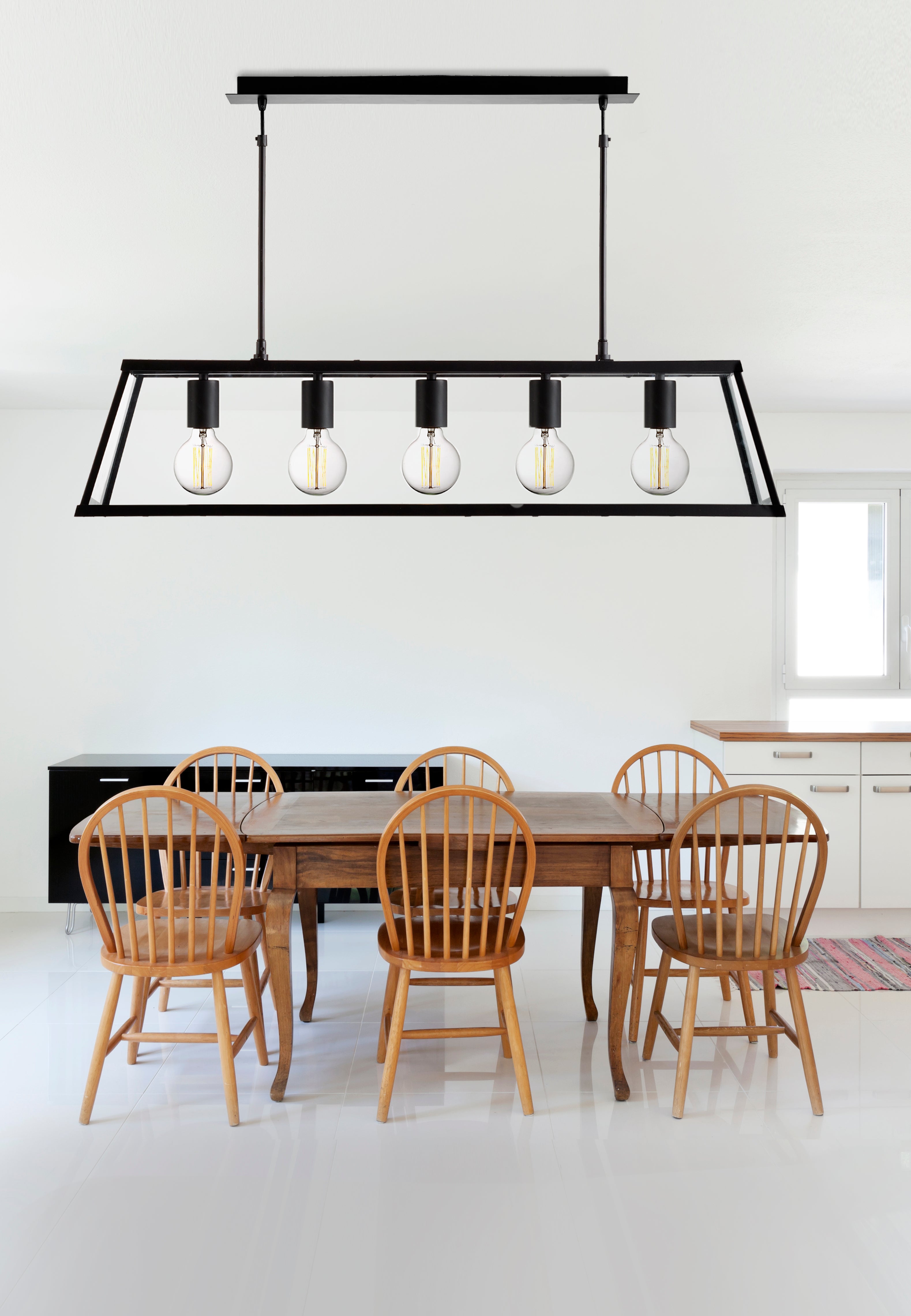 Searchlight Vane 5 Light Lantern Bar, Matt Black, Glass