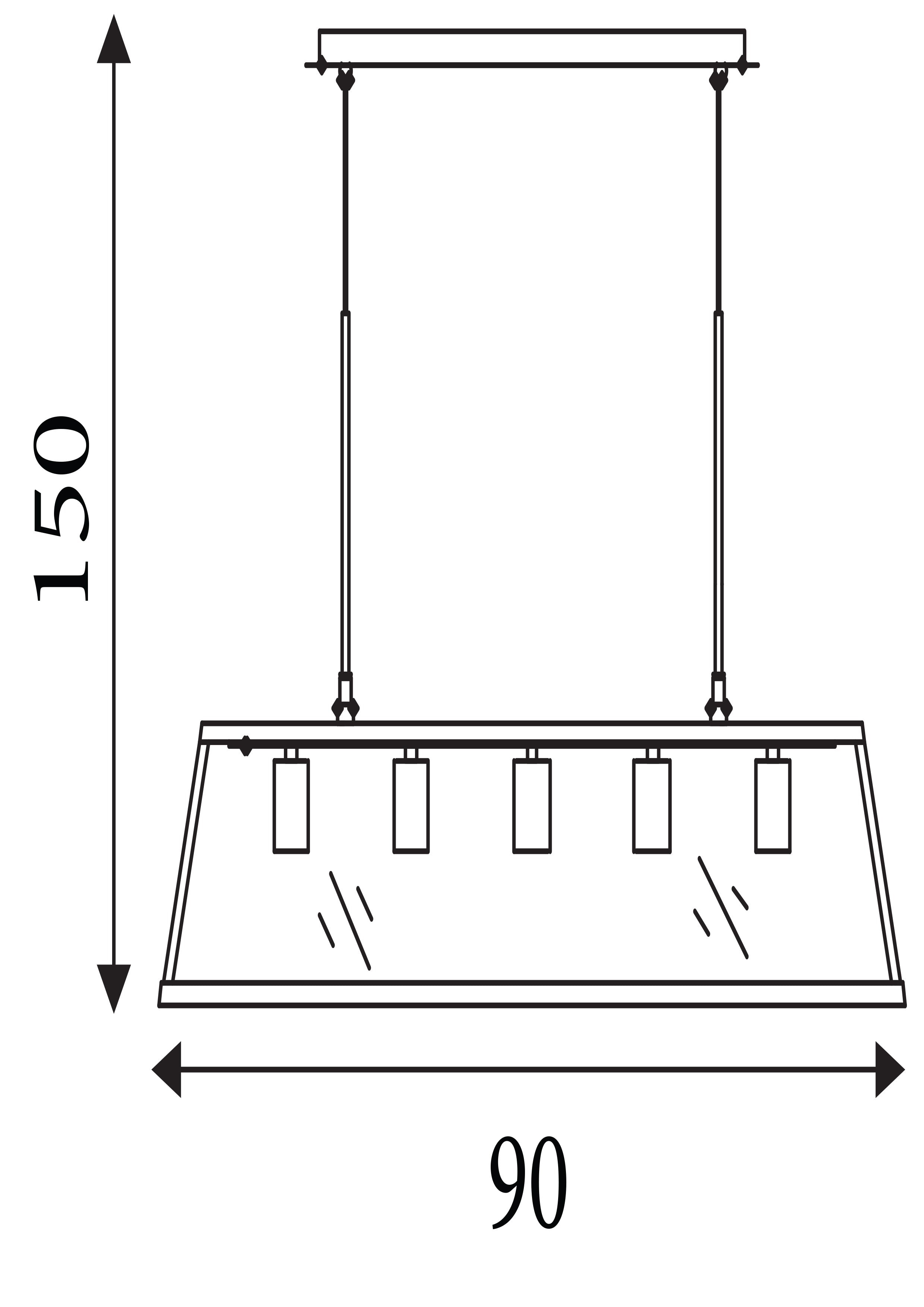 Searchlight Vane 5 Light Lantern Bar, Matt Black, Glass