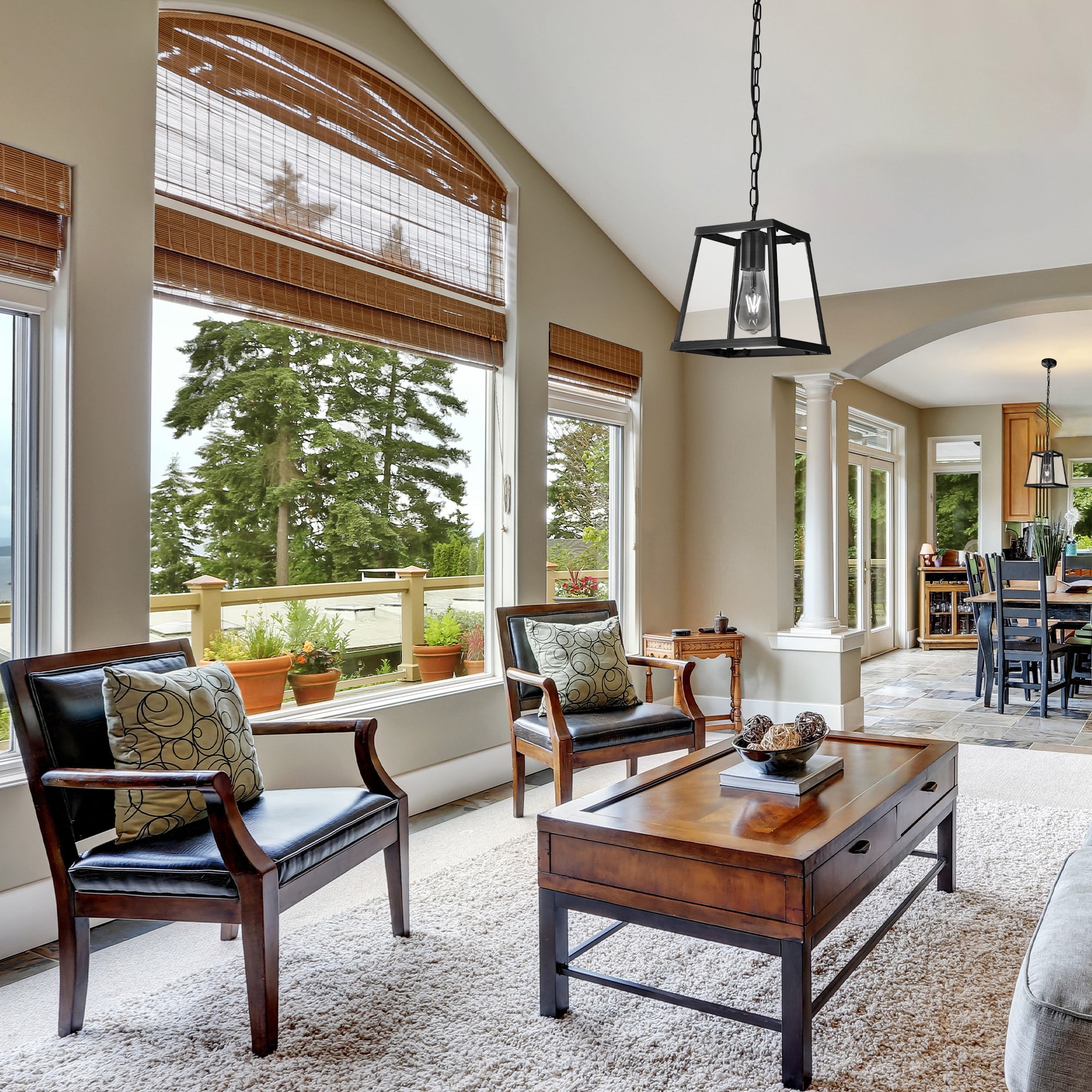 Searchlight Vane Single Lantern Tapered Black With Clear Glass