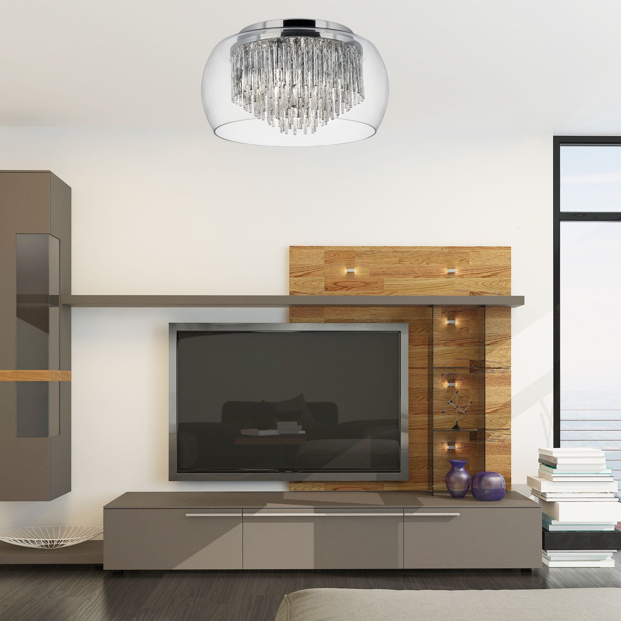 Searchlight Chandos Clear Glass Shade 4 Light Flush/Aluminium Spiral Tubes