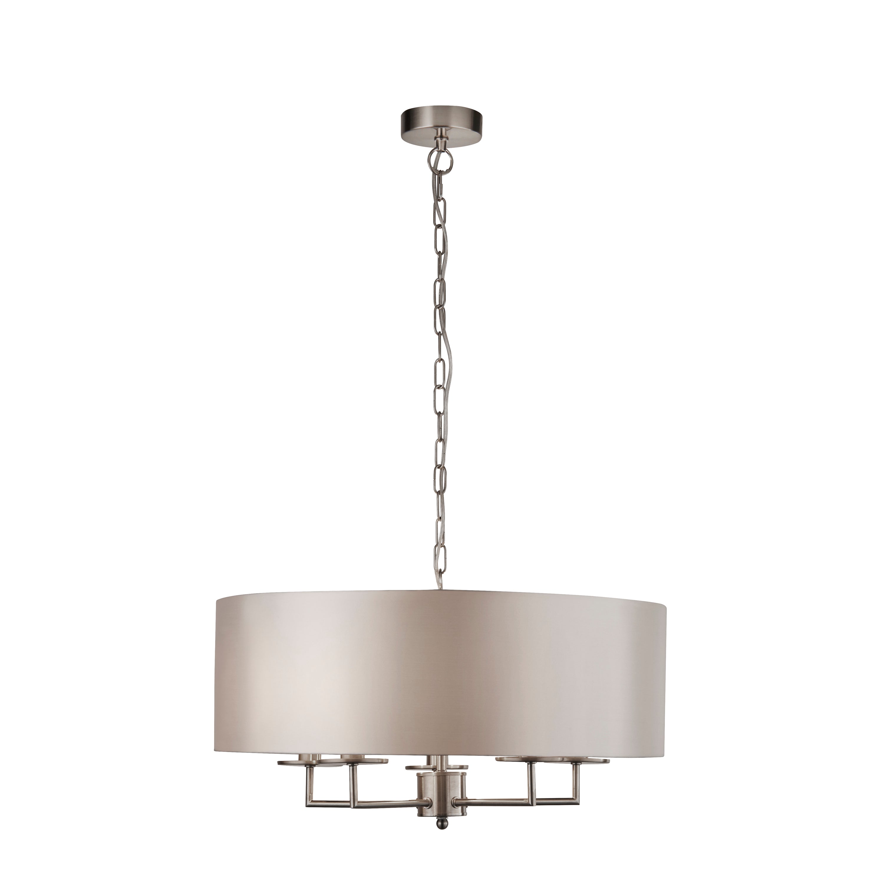 Searchlight James 5 Light Pendant - Satin Silver & Faux Silk Shade