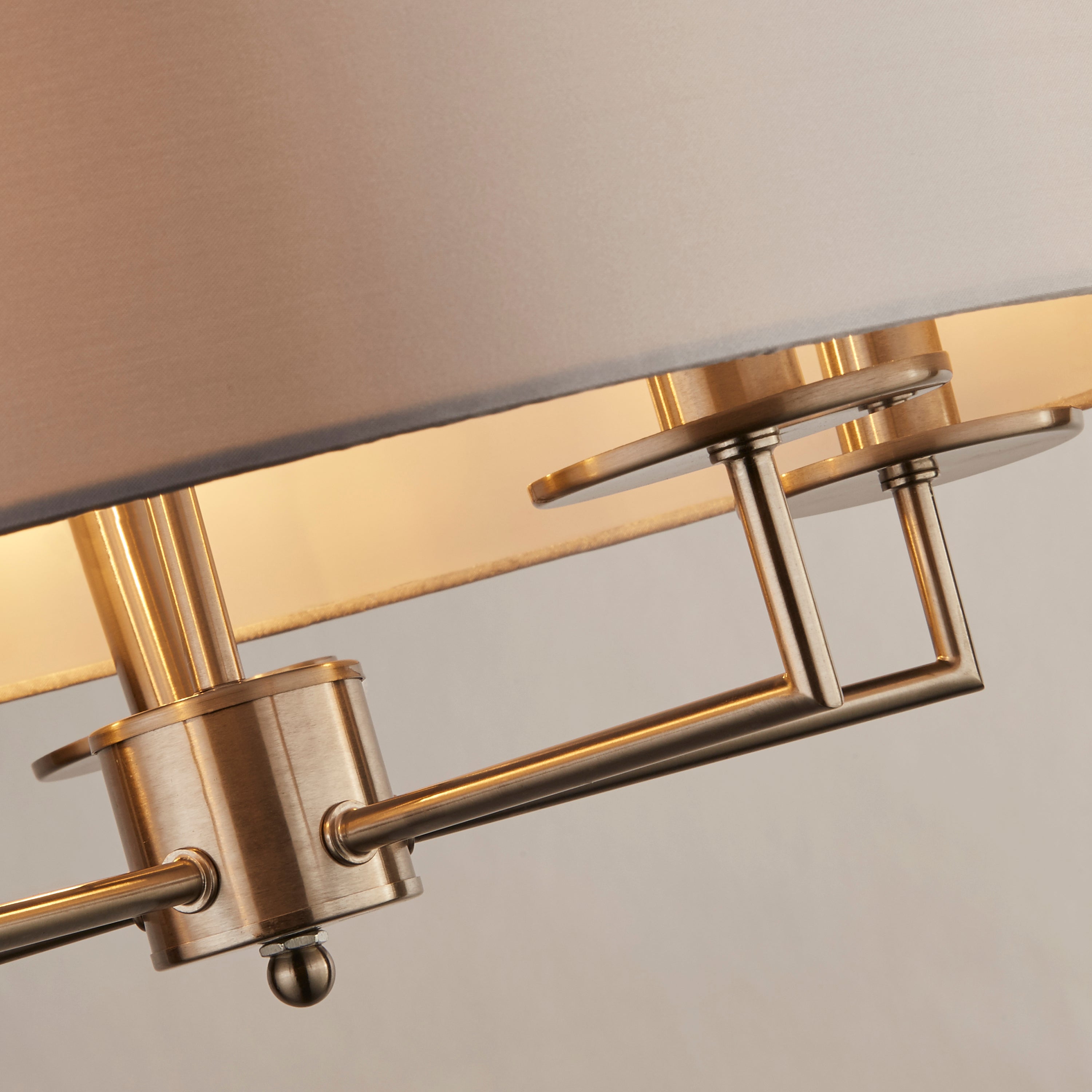 Searchlight James 5 Light Pendant - Satin Silver & Faux Silk Shade