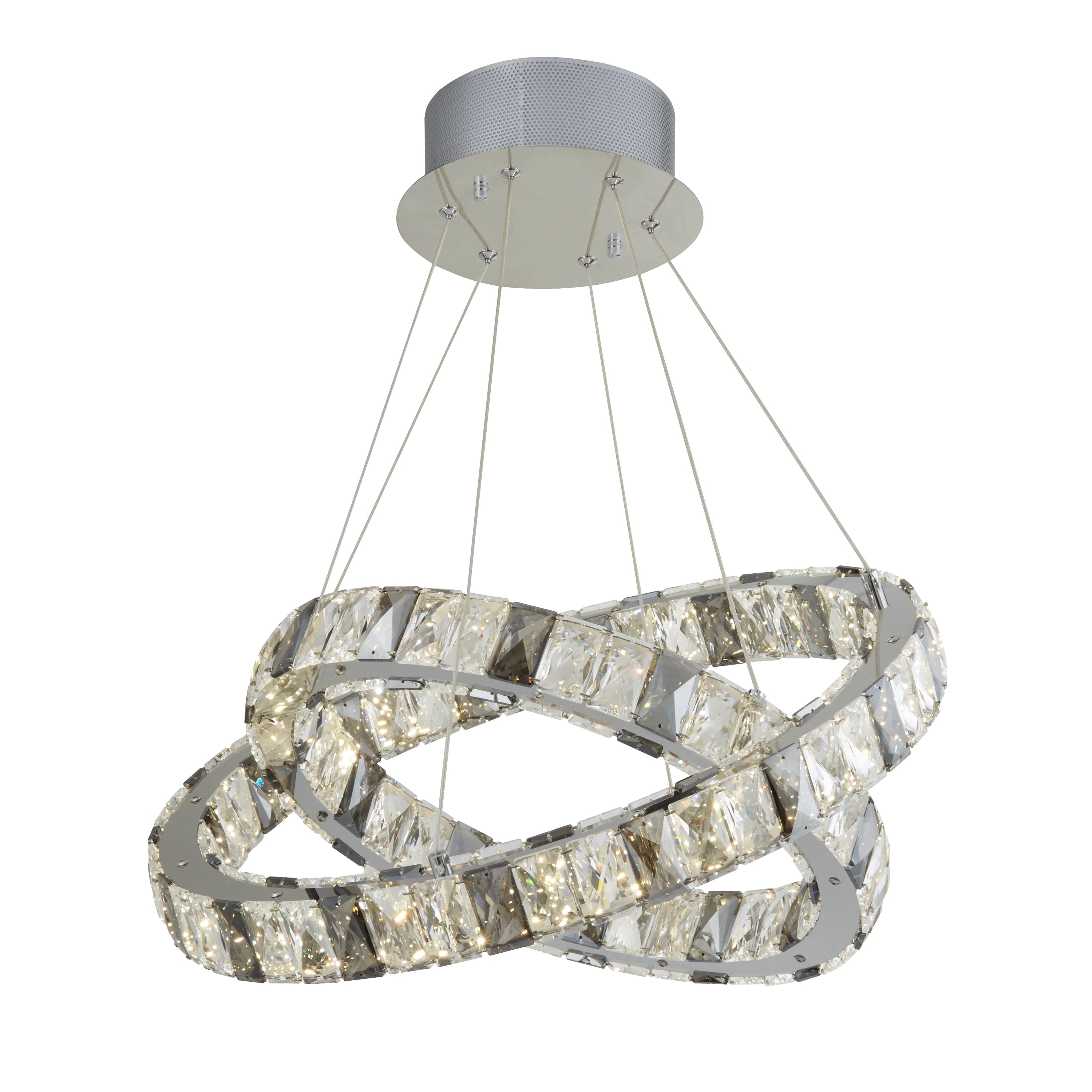 Searchlight Oldham 2 Ring LED Pendant, Clear & Smokey Crystal