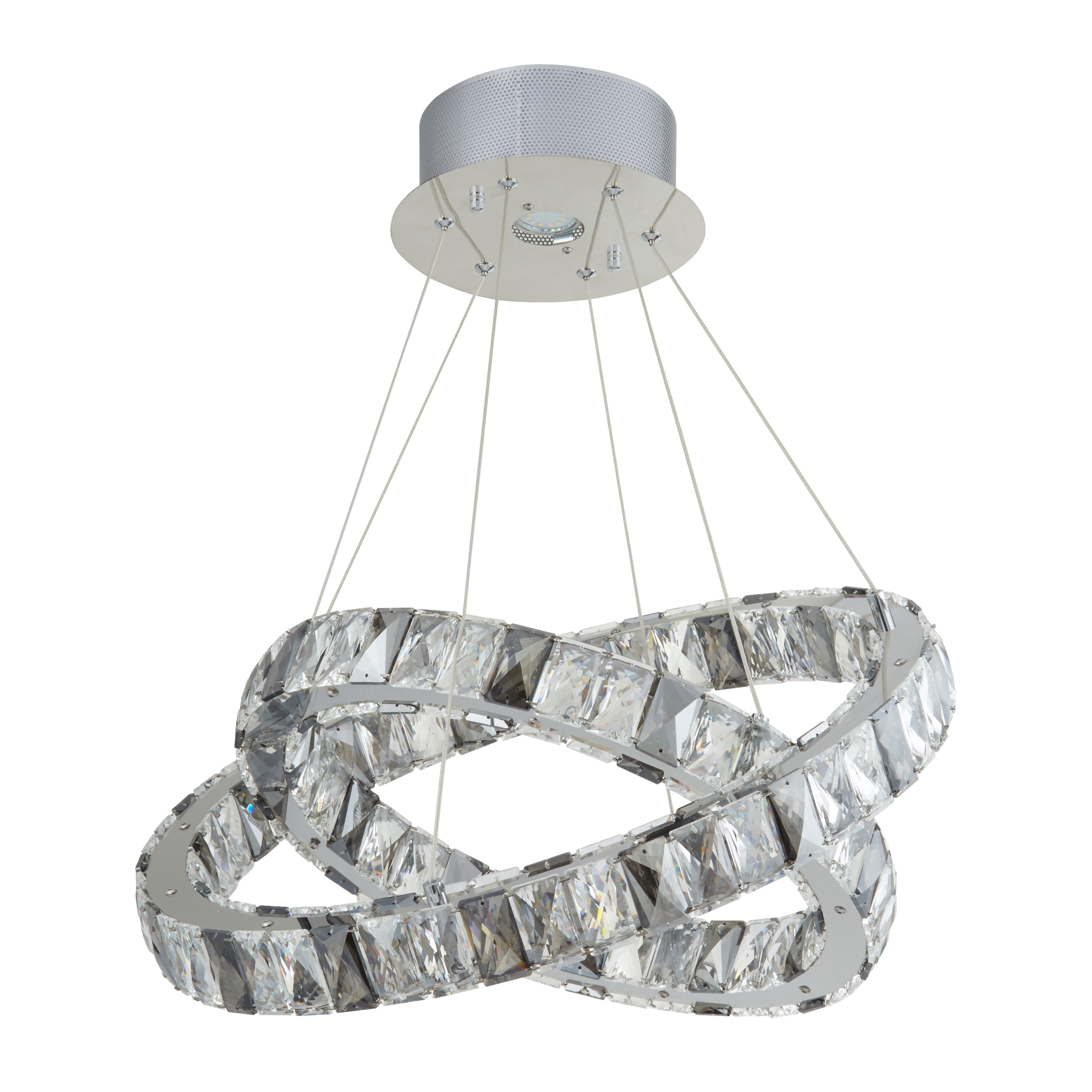 Searchlight Oldham 2 Ring LED Pendant, Clear & Smokey Crystal