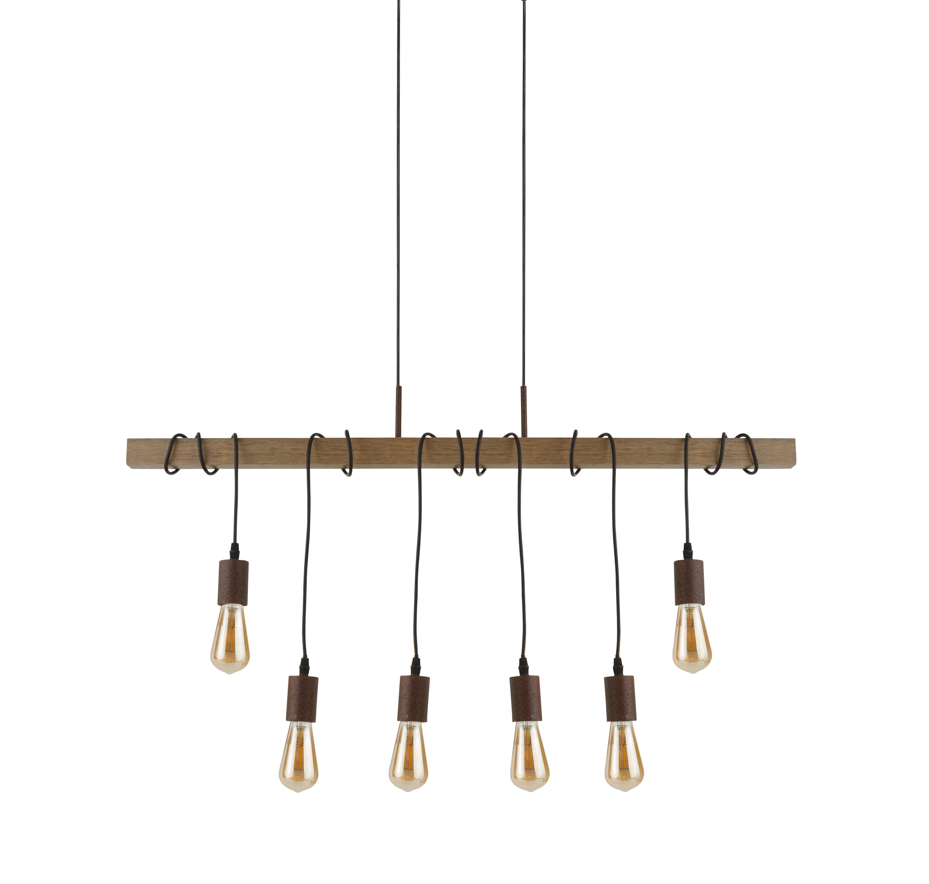 Searchlight Barlow 6 Light Pendant - Black & Wood