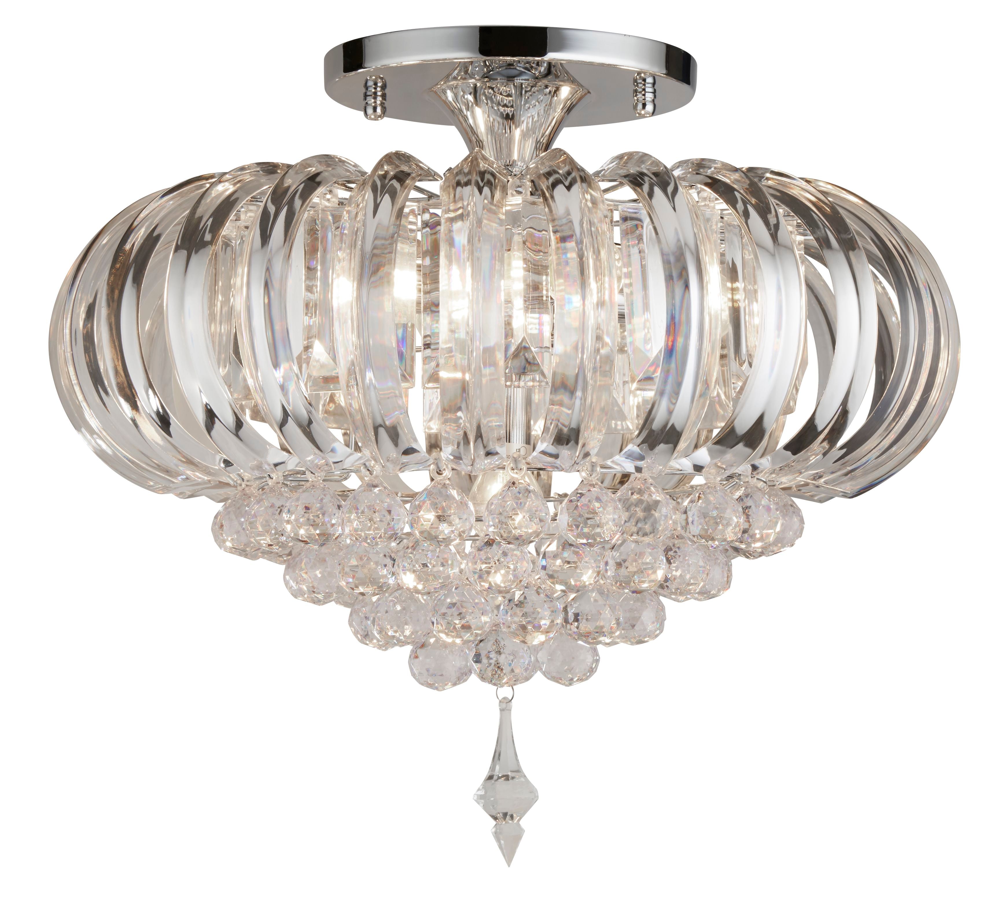 Searchlight Sidney Chrome 5 Light Semi-Flush With Clear Acrylic Prisms & Balls