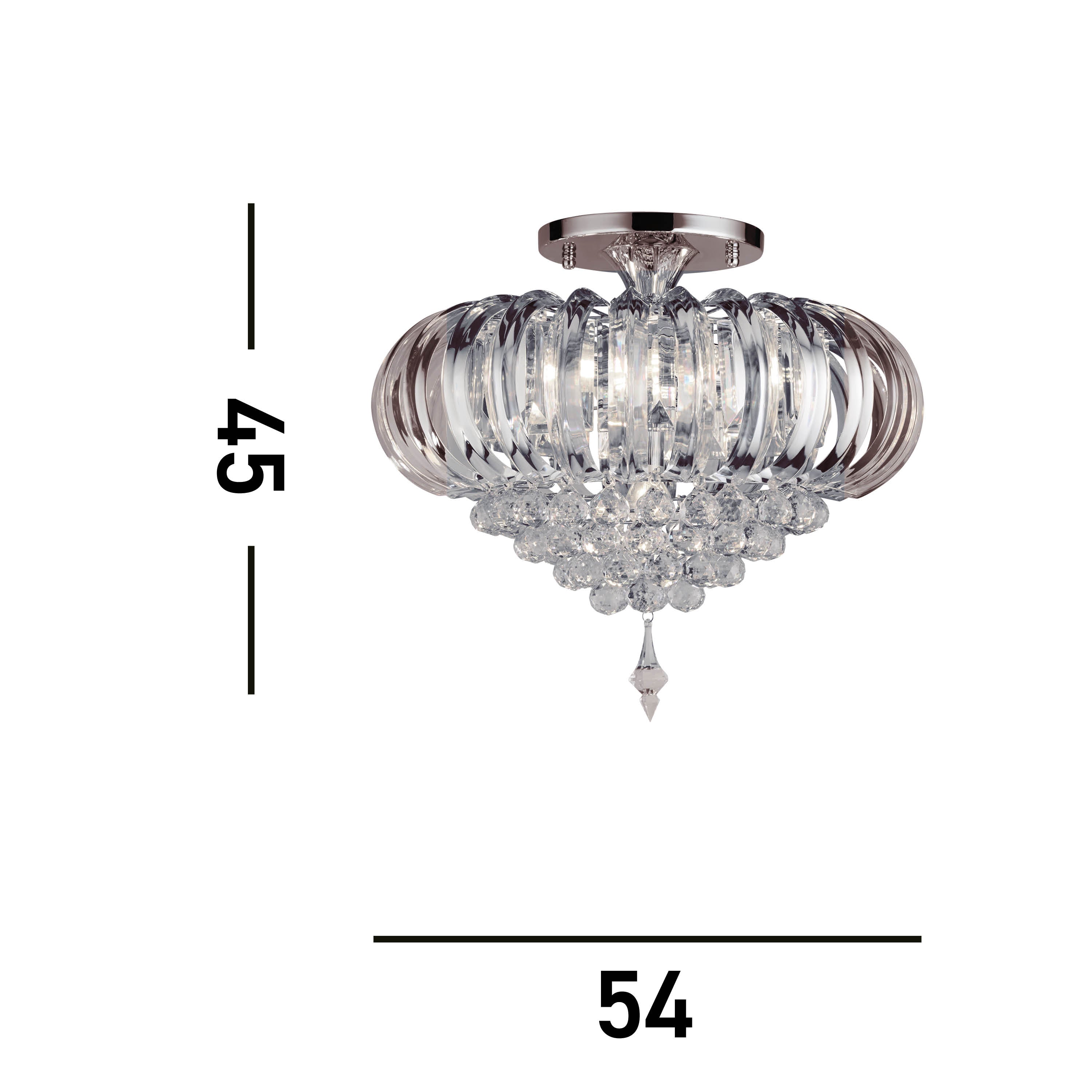 Searchlight Sidney Chrome 5 Light Semi-Flush With Clear Acrylic Prisms & Balls