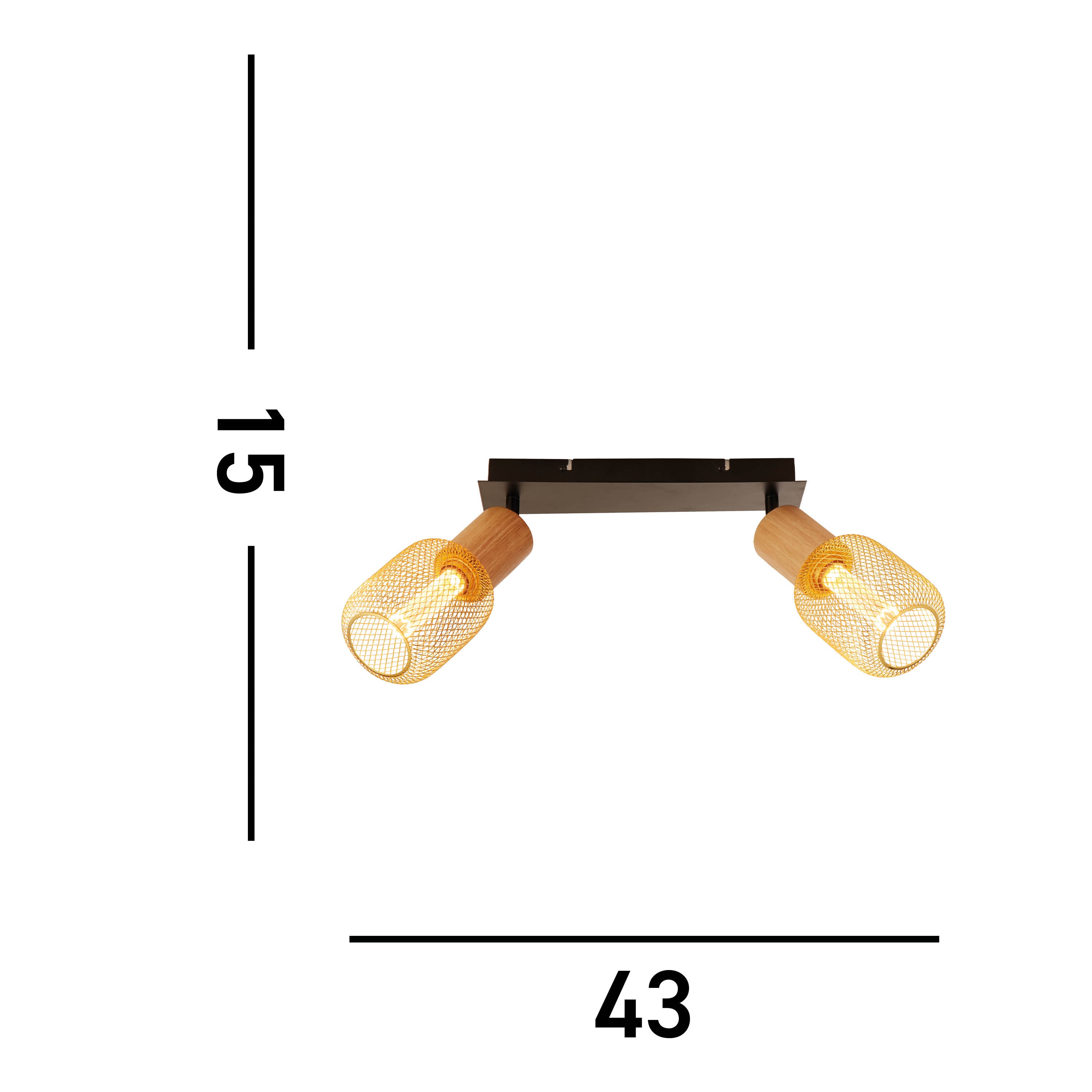 Searchlight South 2 Light Spotlight - Wood & Black Metal