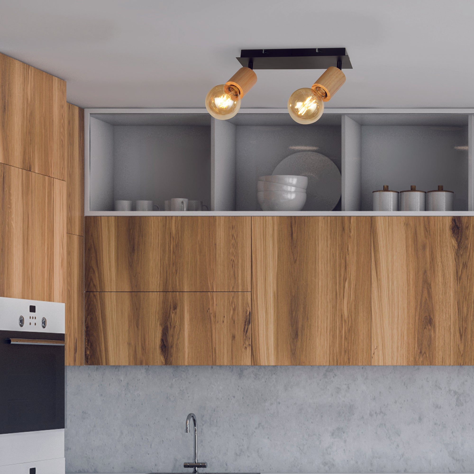 Searchlight South 2 Light Spotlight - Wood & Black Metal