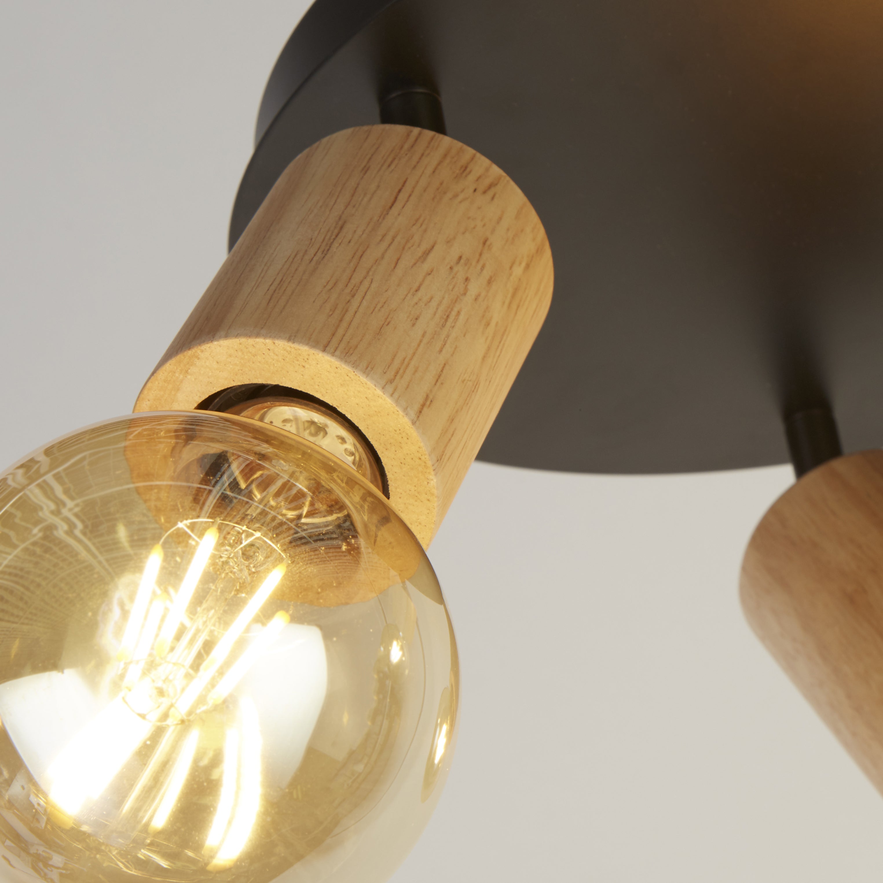 Searchlight South 3 Light Round Spotlight- Wood & Black Metal