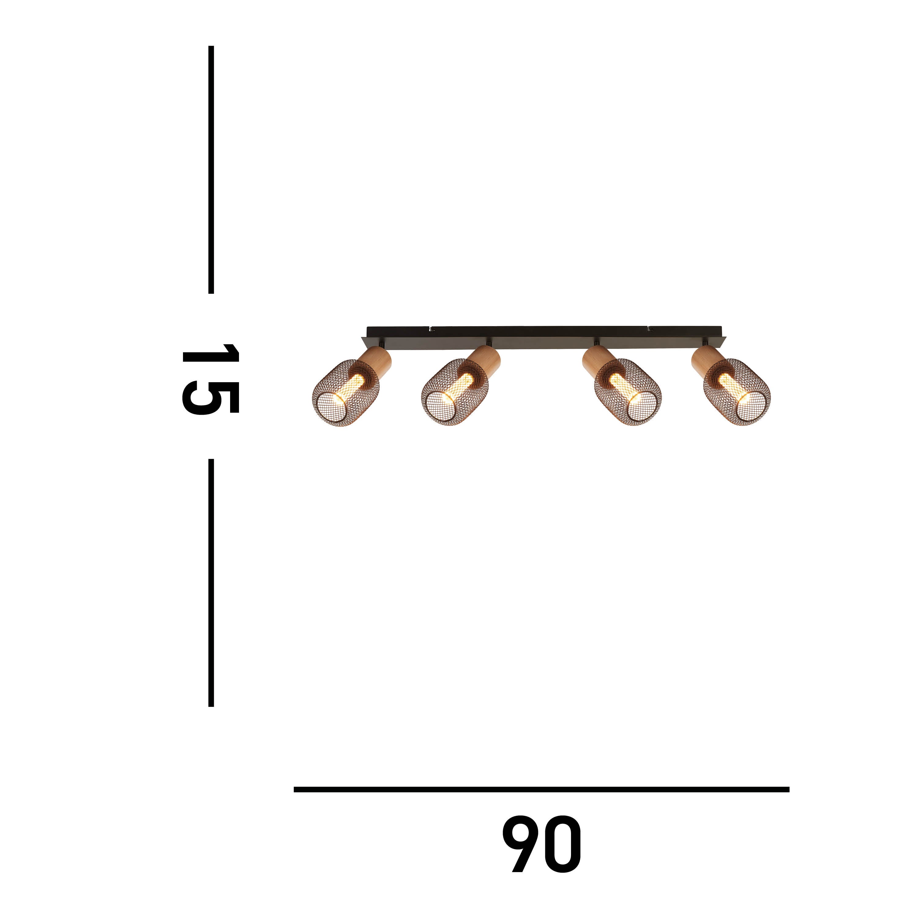 Searchlight South 4 Light Bar Spotlight- Wood & Black Metal
