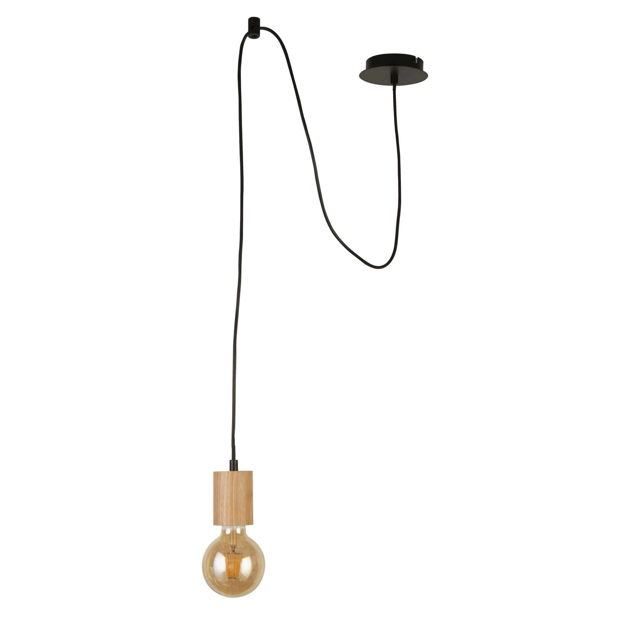 Searchlight South Ceiling Pendant - Wood & Black Metal