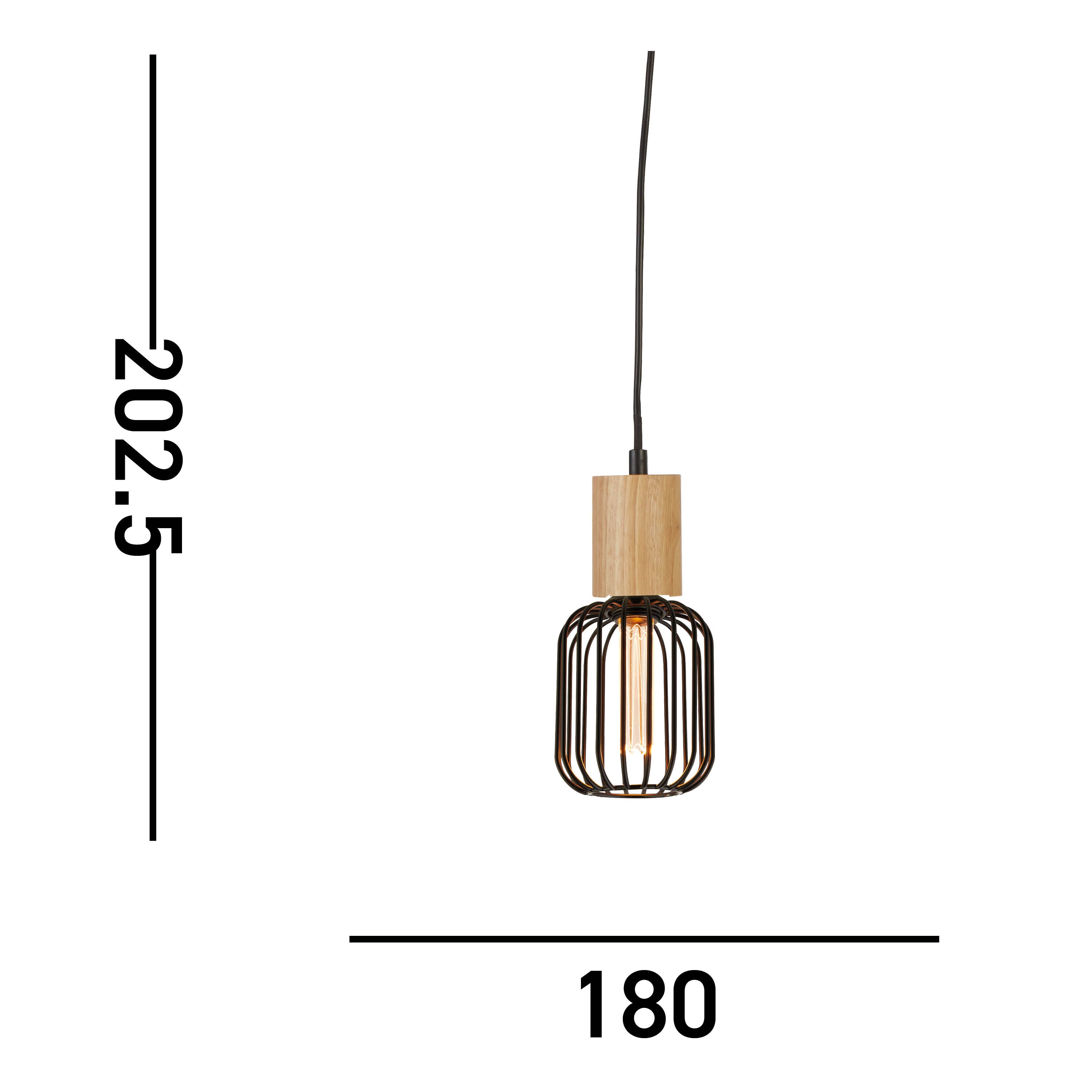 Searchlight South Ceiling Pendant - Wood & Black Metal