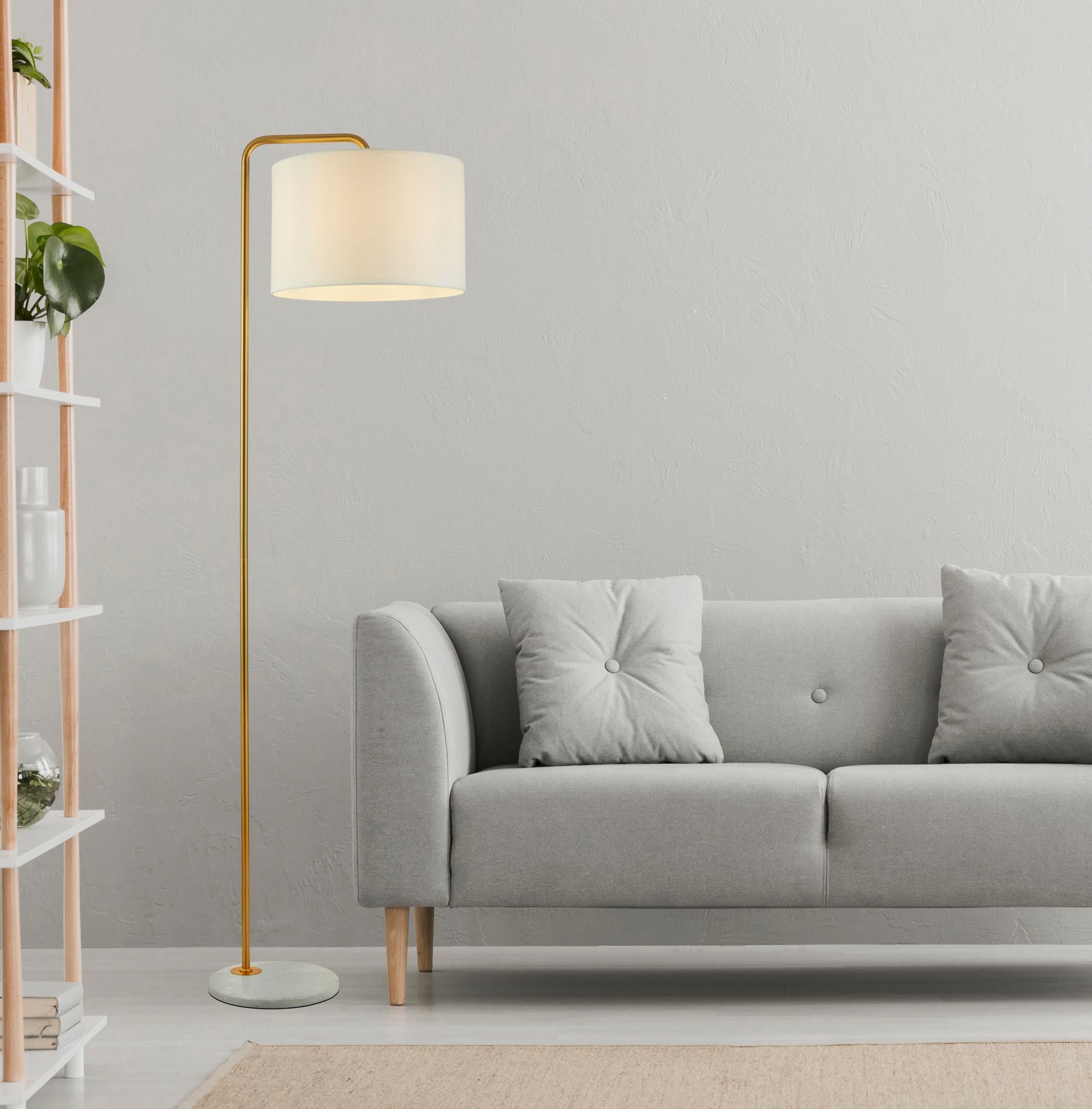 Searchlight Halsbury Gold Floor Lamp With White Marble Base