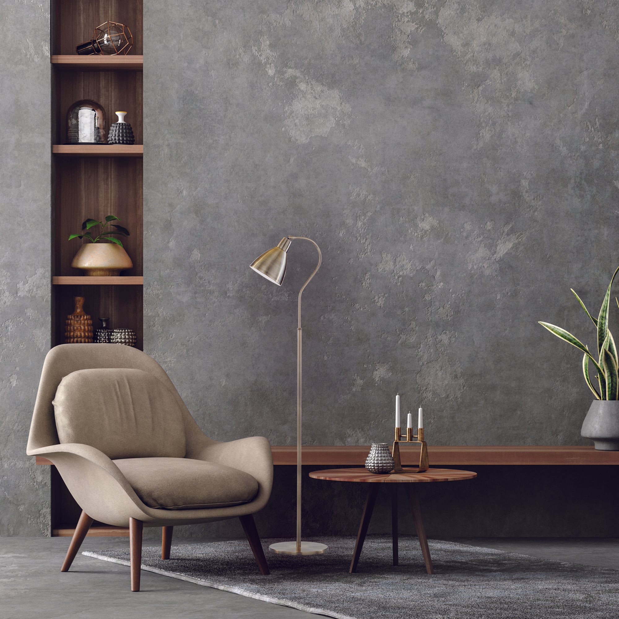 Searchlight Abram Adjustable Floor Lamp - Antique Brass