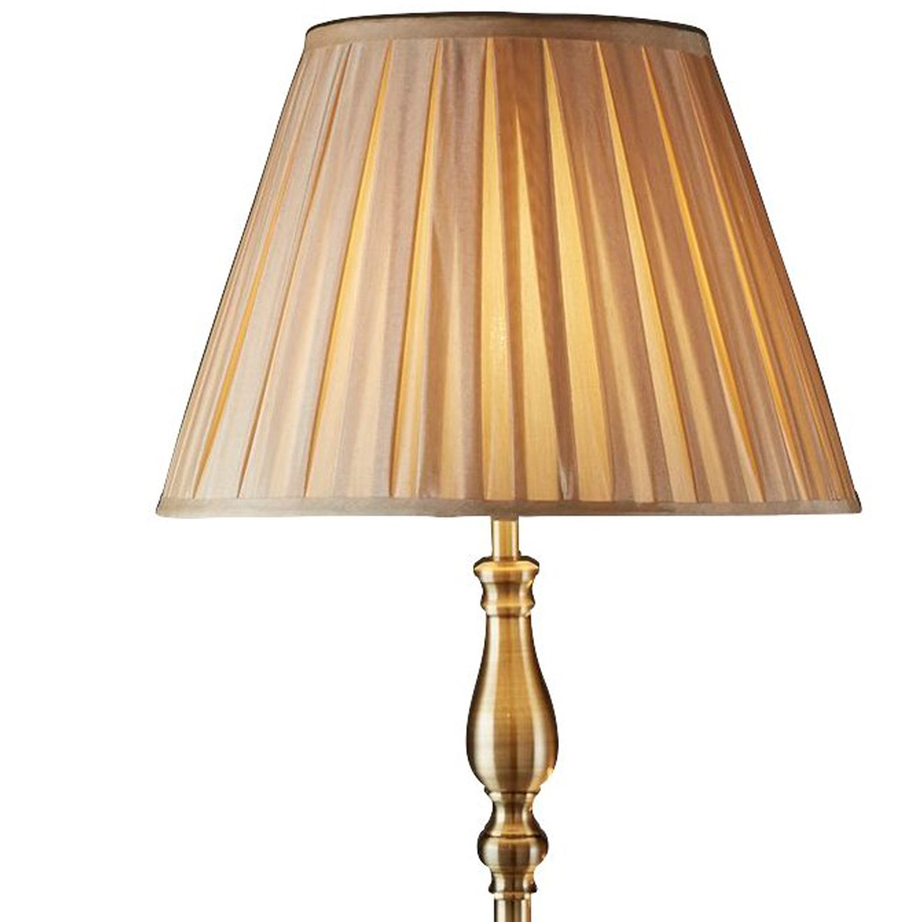 Searchlight Fearnside Floor Lamp, Antique Brass, Mink Pleated Shade