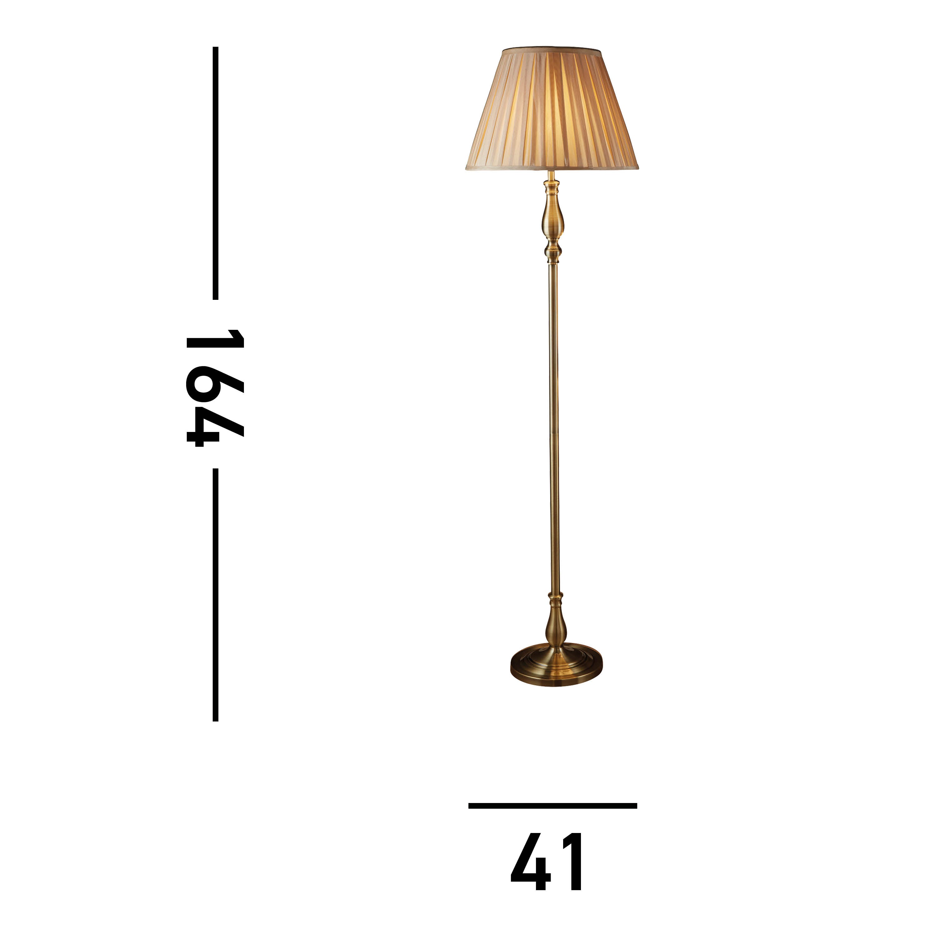 Searchlight Fearnside Floor Lamp, Antique Brass, Mink Pleated Shade