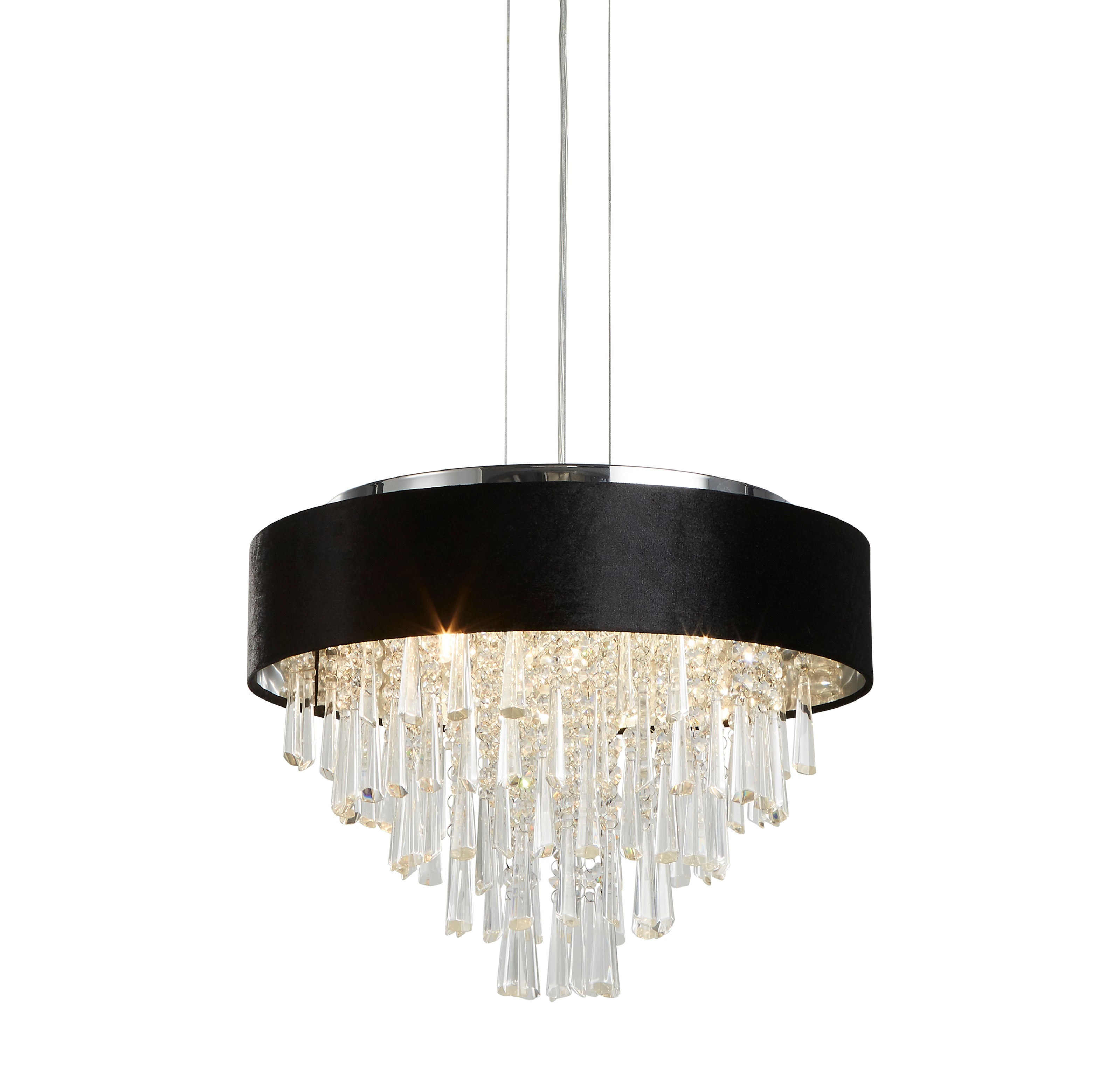 Searchlight Geneva 5 Light Pendant/Semi-Flush - Black Velvet & Clear Crystal