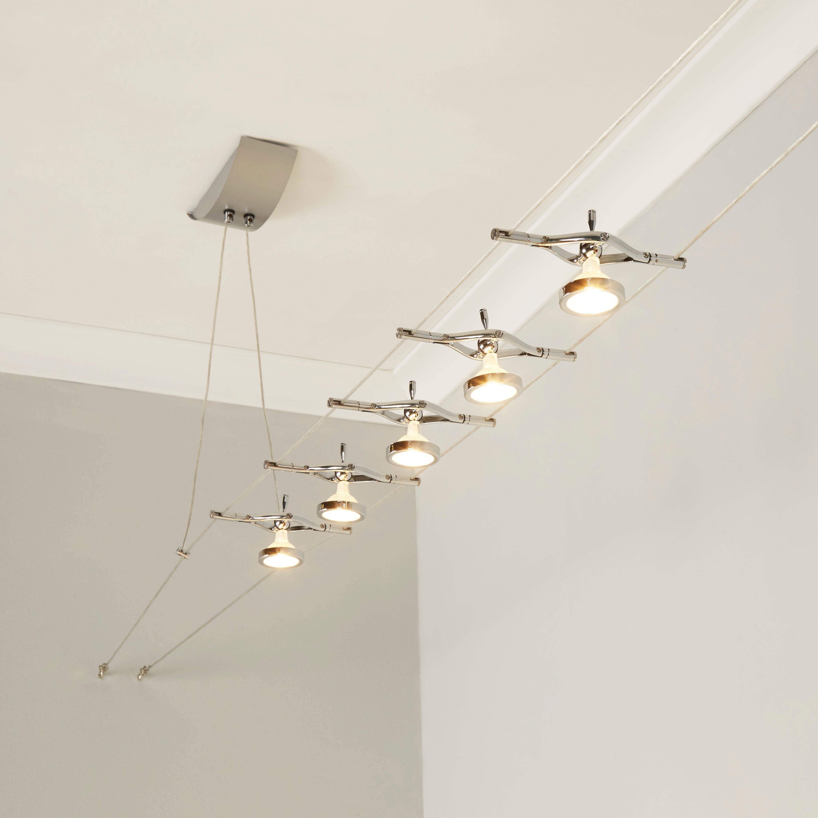 Searchlight Track & Spot Light 5 Light LED Cable Kit, Adjustable Spotlight Heads, Chrome