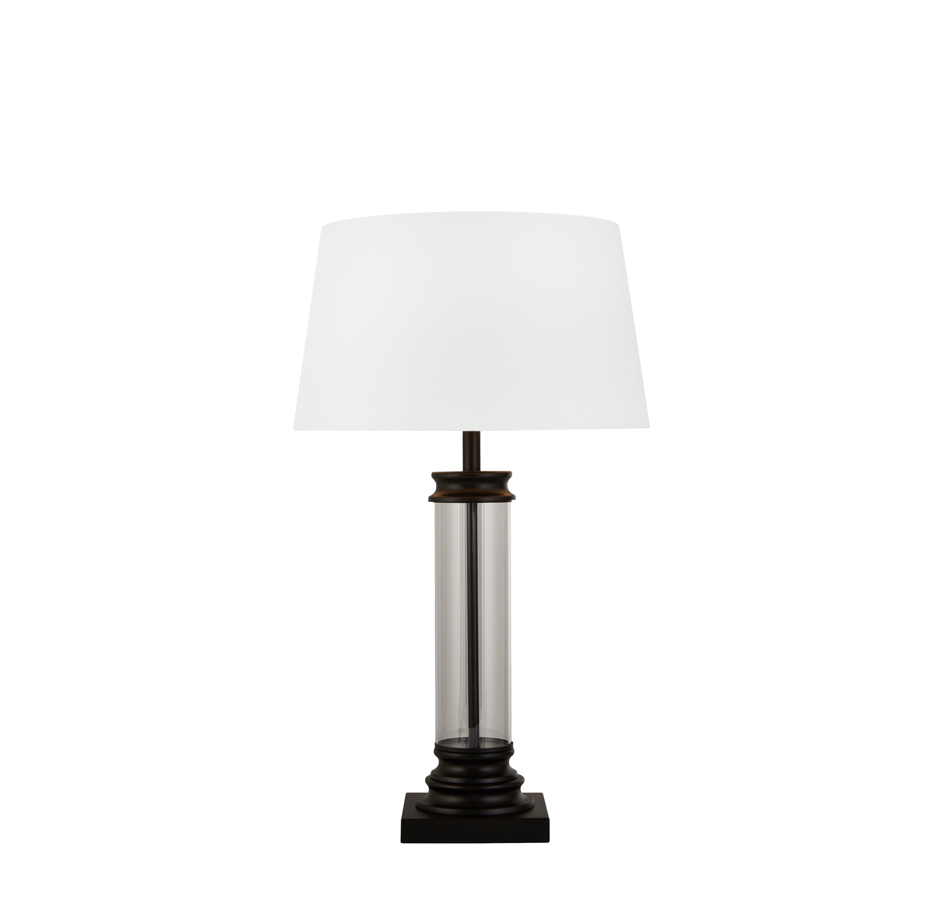 Searchlight Paulton Table Lamp - Black, Glass & Cream Fabric Shade
