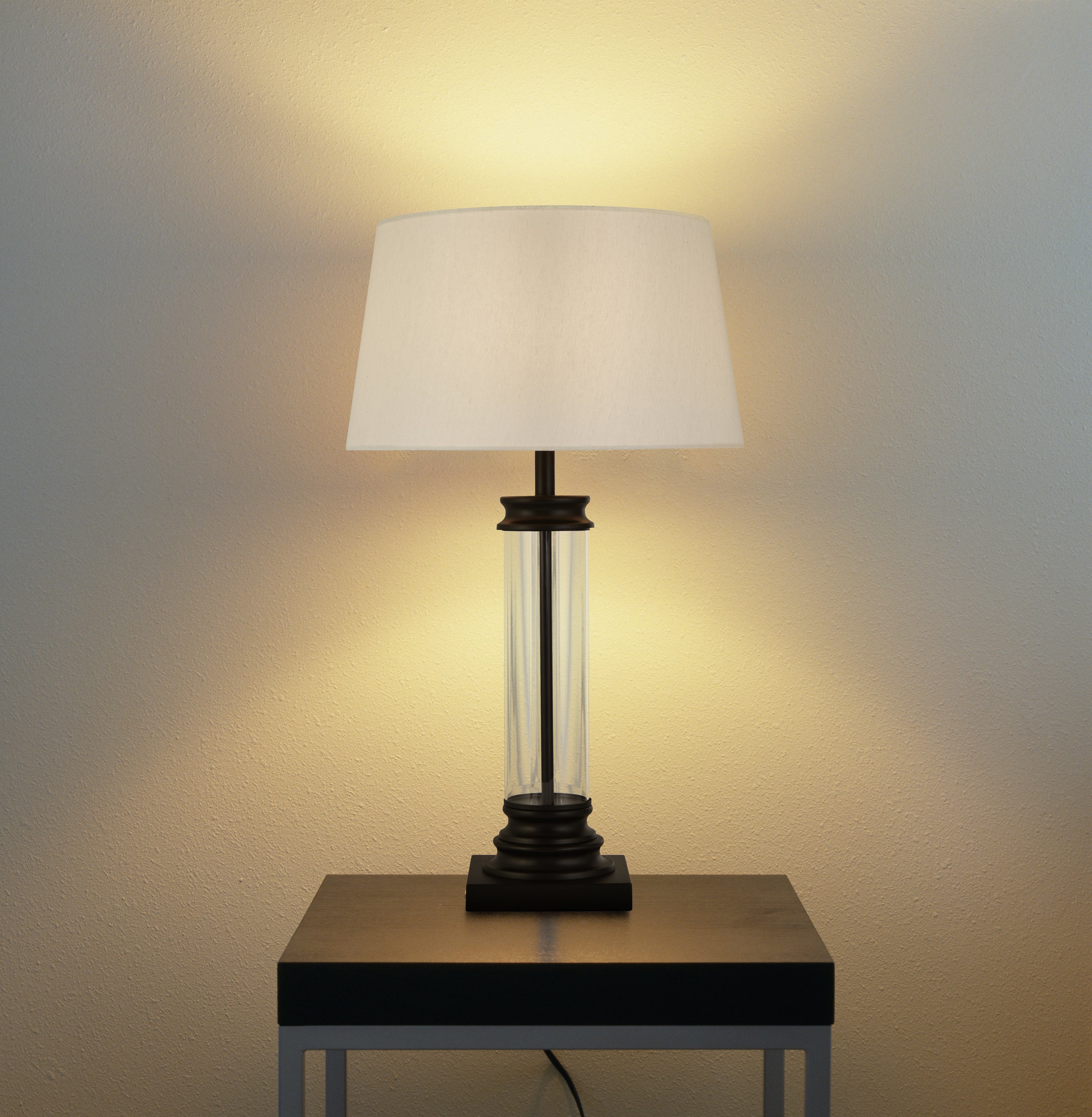Searchlight Paulton Table Lamp - Black, Glass & Cream Fabric Shade
