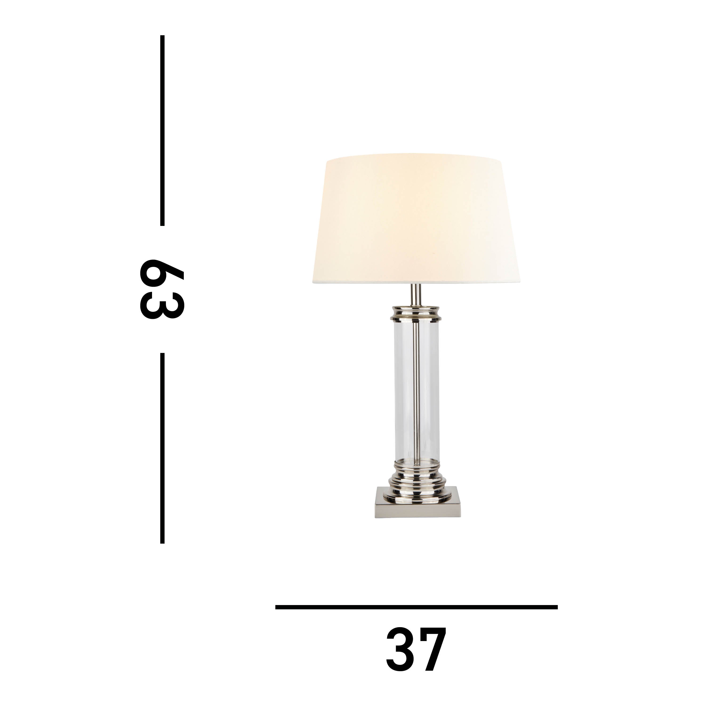 Searchlight Paulton Table Lamp - Glass Column & Satin Silver Base, Cream Shade