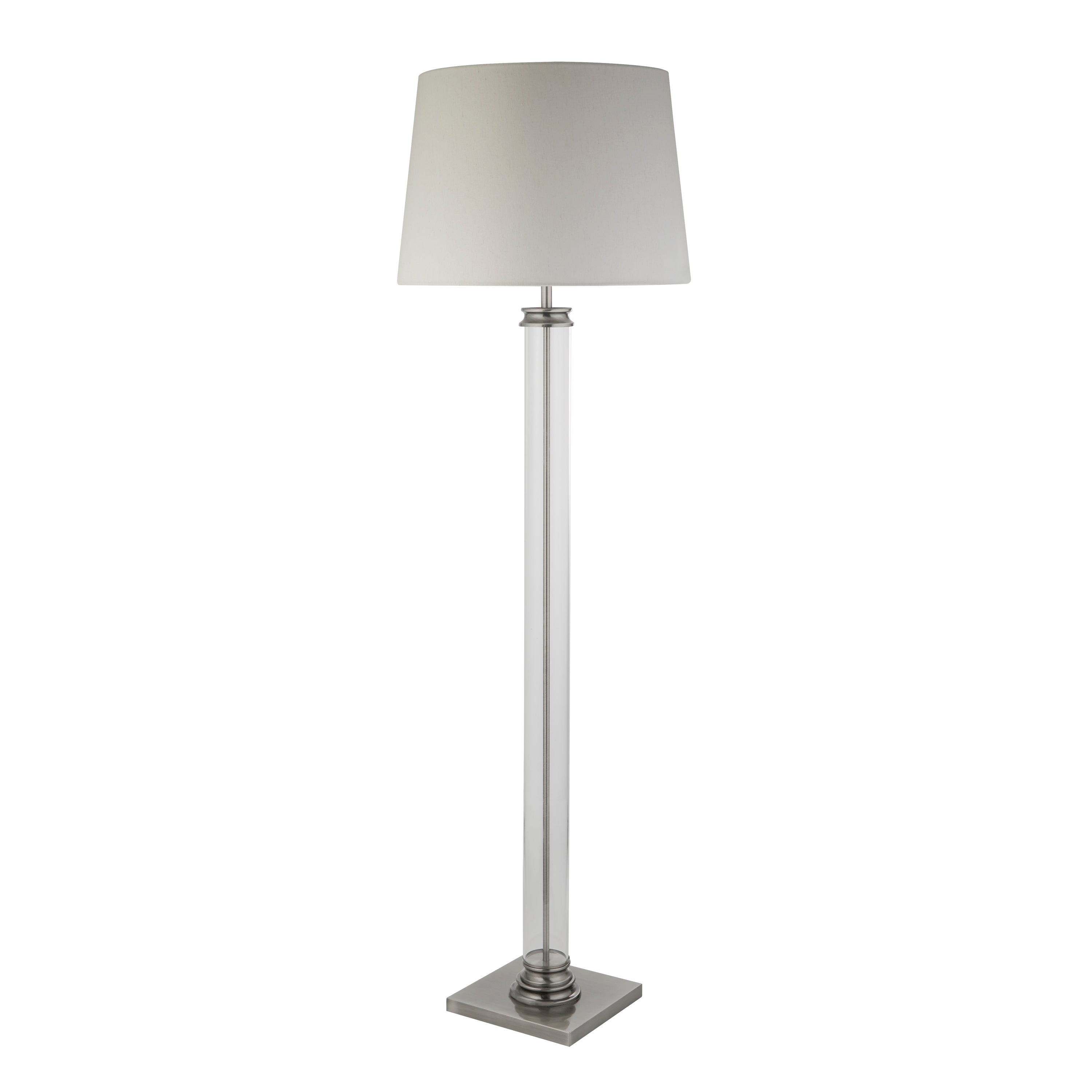 Searchlight Paulton Floor Lamp - Satin Silver, Glass & Cream Fabric