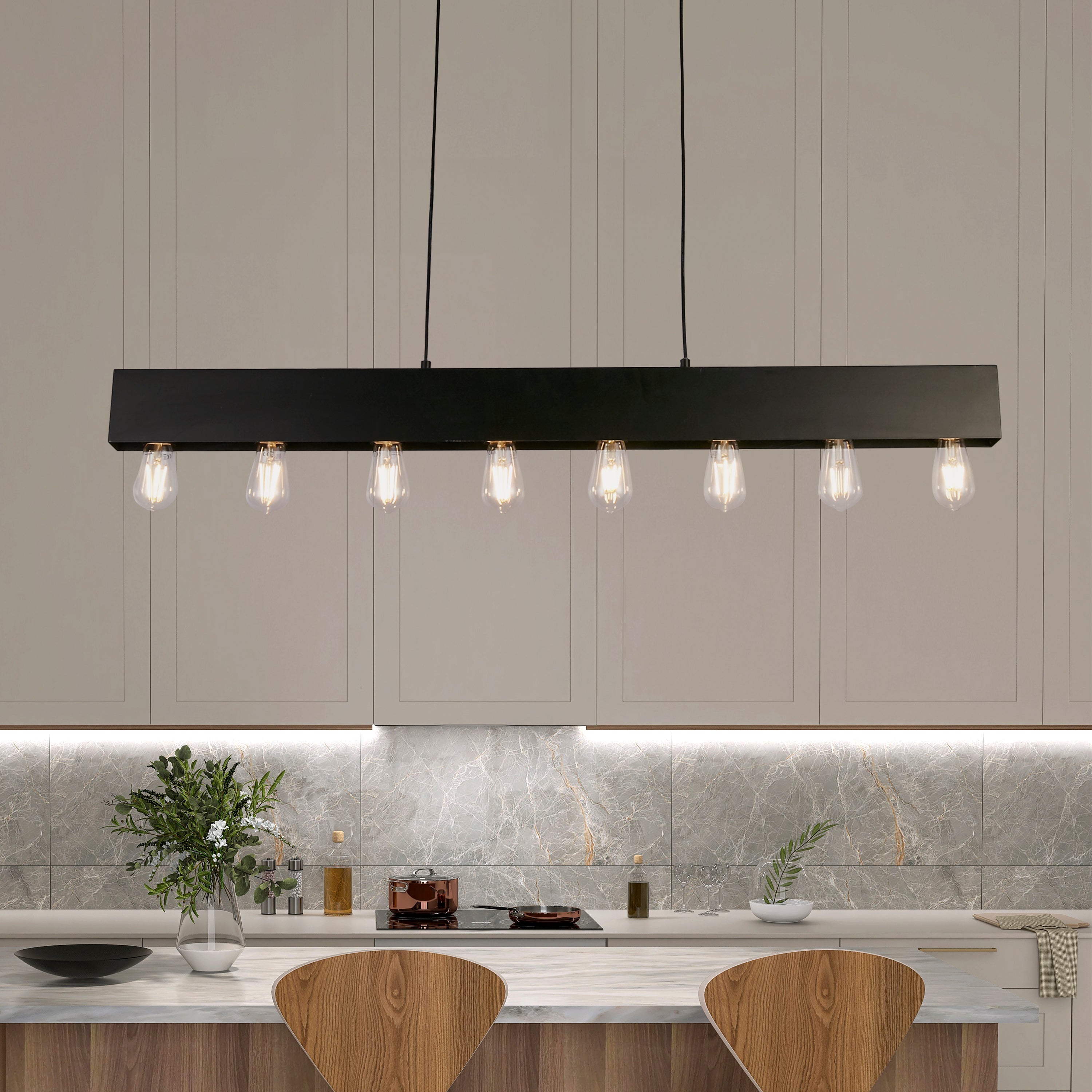 Searchlight Peet 8 Light Diner Bar Pendant - Matt Black
