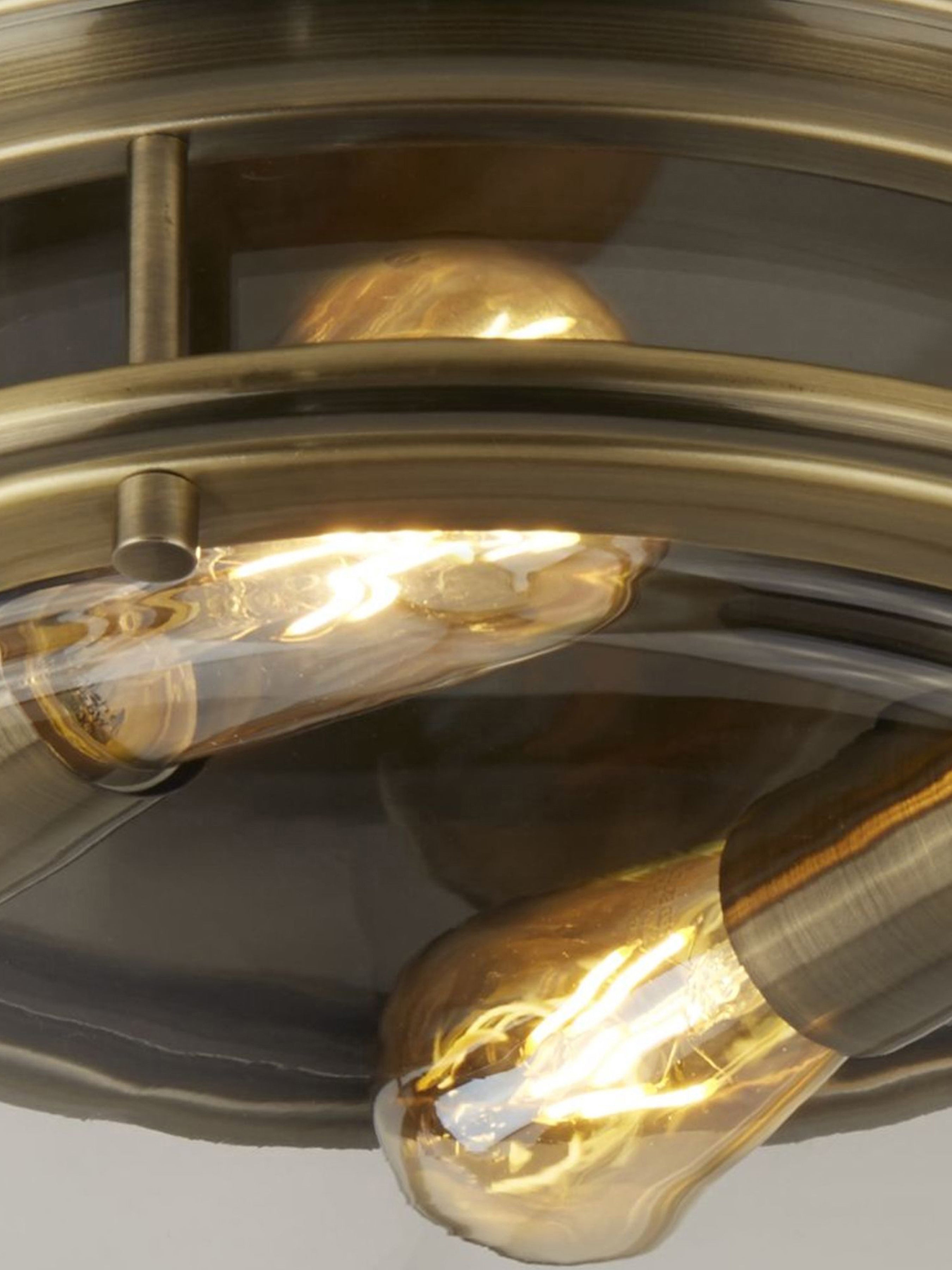 Searchlight Eastlake 2 Light Flush Fitting Antique Brass/Clear Glass IP44