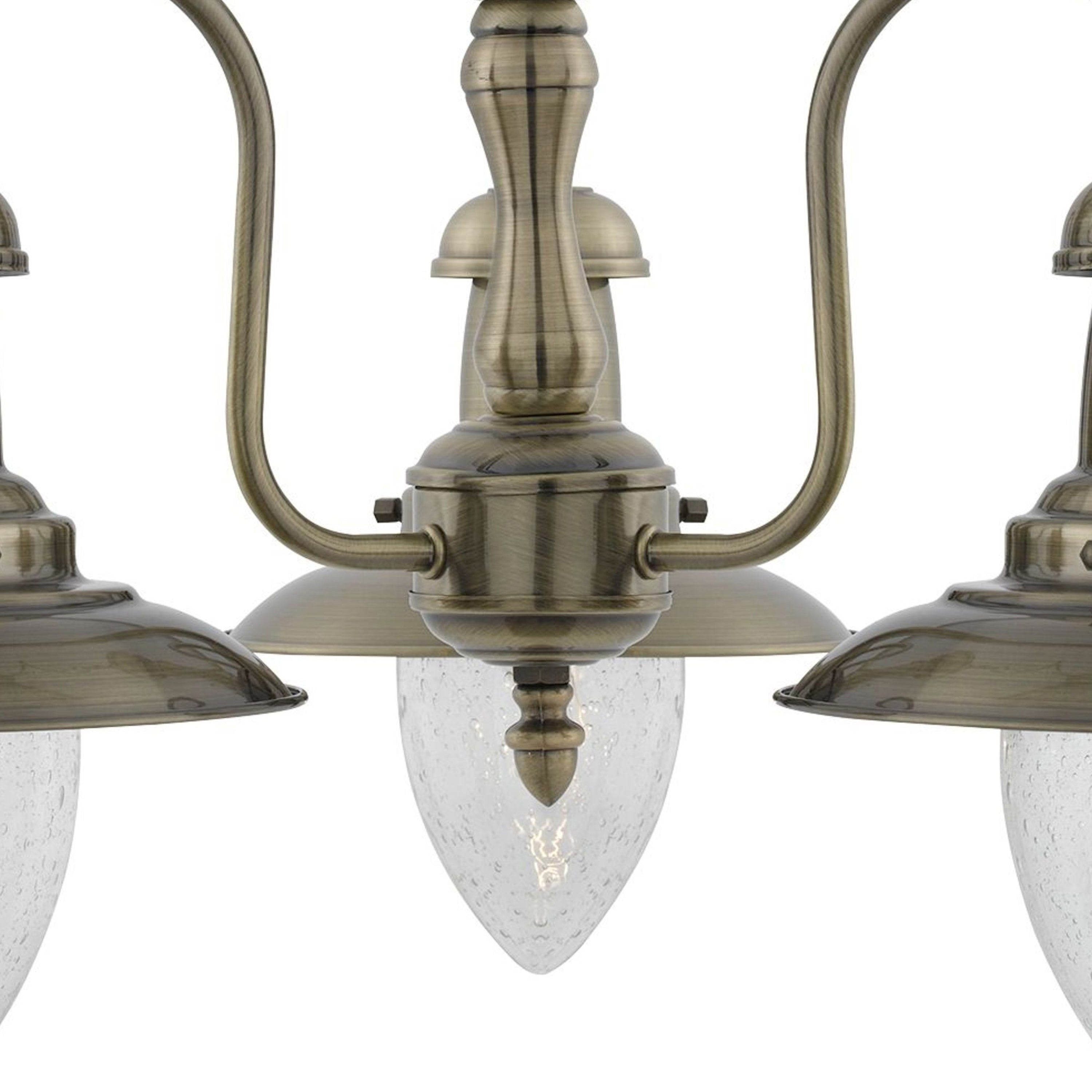 Searchlight Falkland - 3 Light Ceiling Pendant, Antique Brass With Seeded Glass Shades