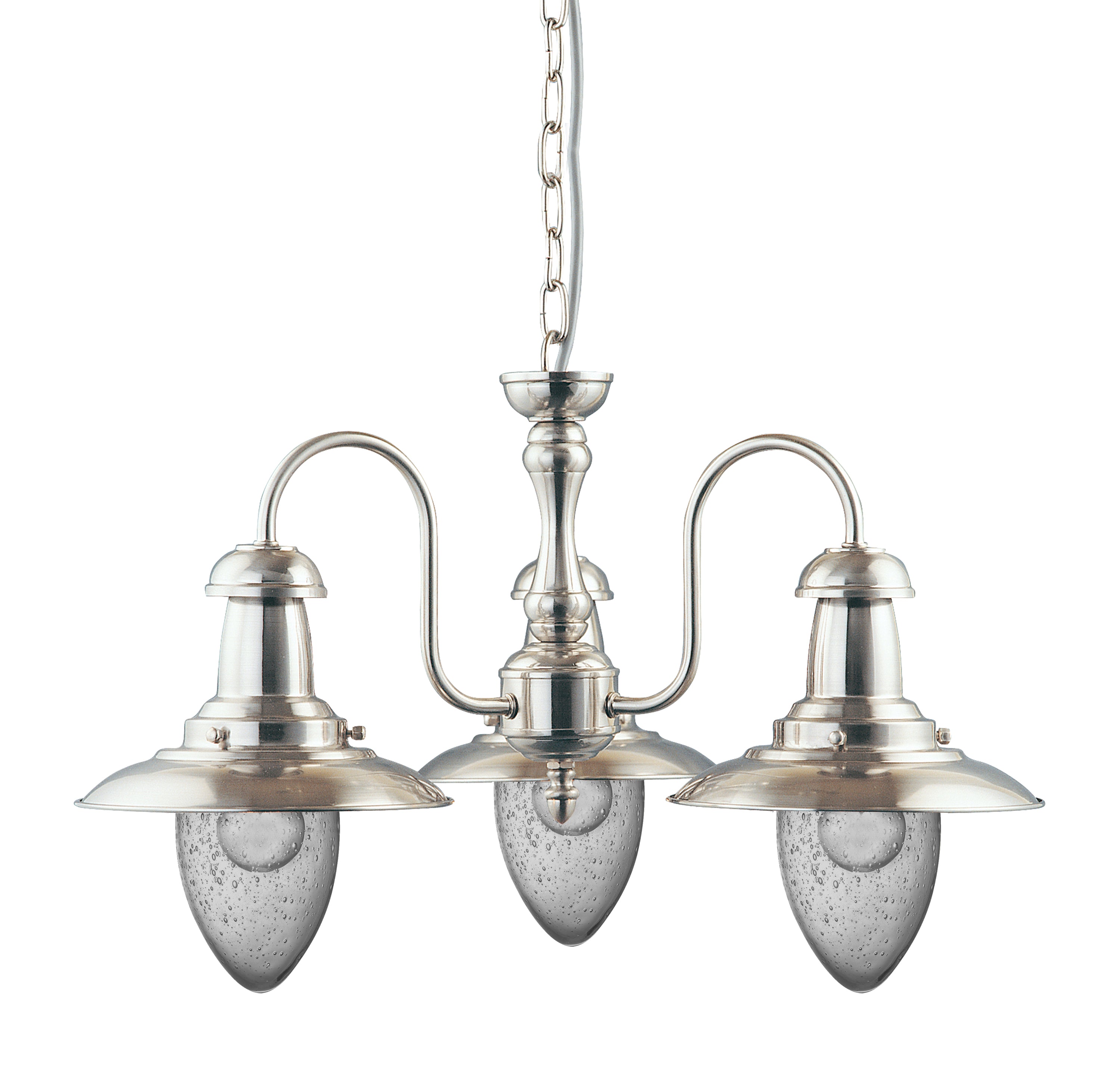 Searchlight Falkland - 3 Light Ceiling Pendant, Satin Silver With Seeded Glass Shades