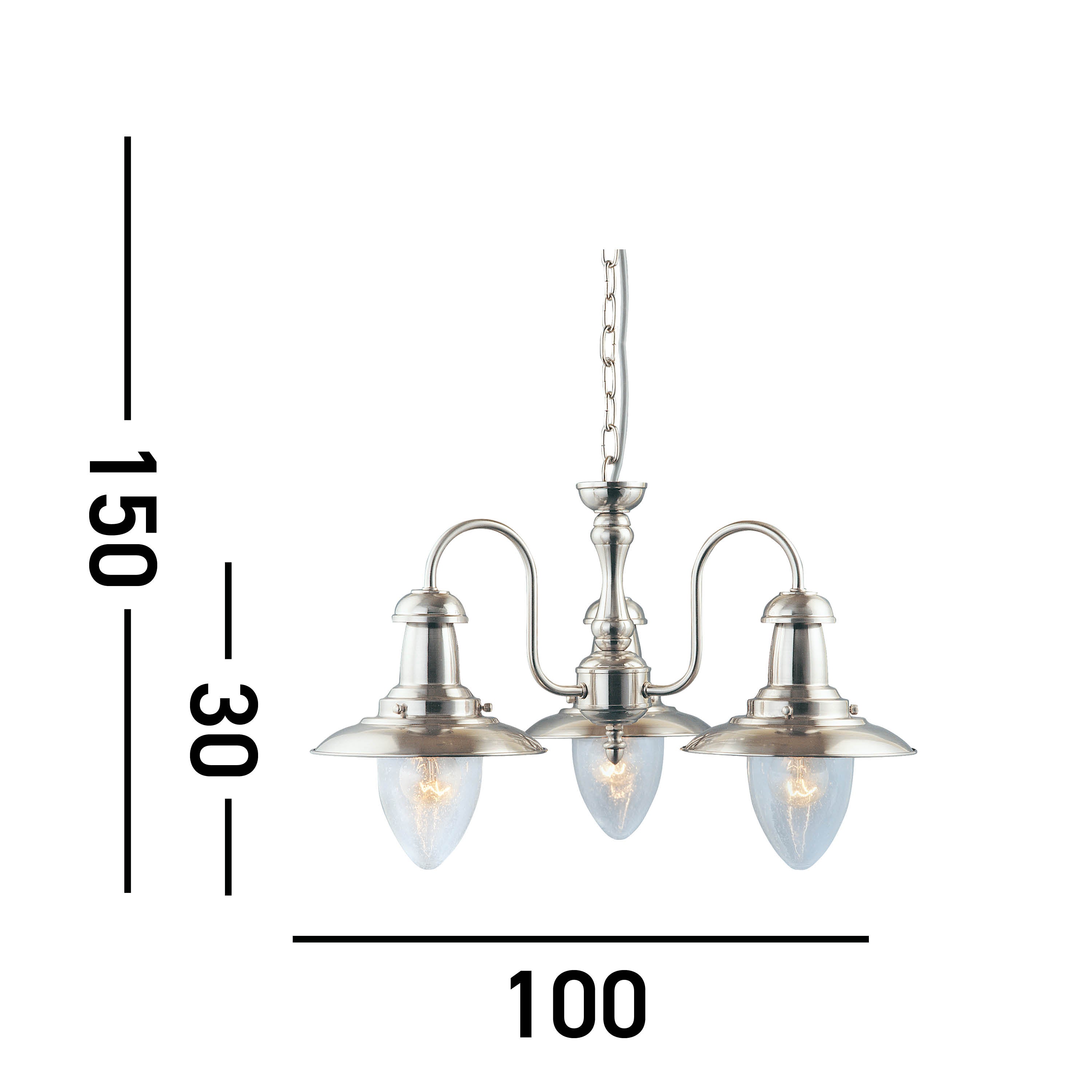 Searchlight Falkland - 3 Light Ceiling Pendant, Satin Silver With Seeded Glass Shades