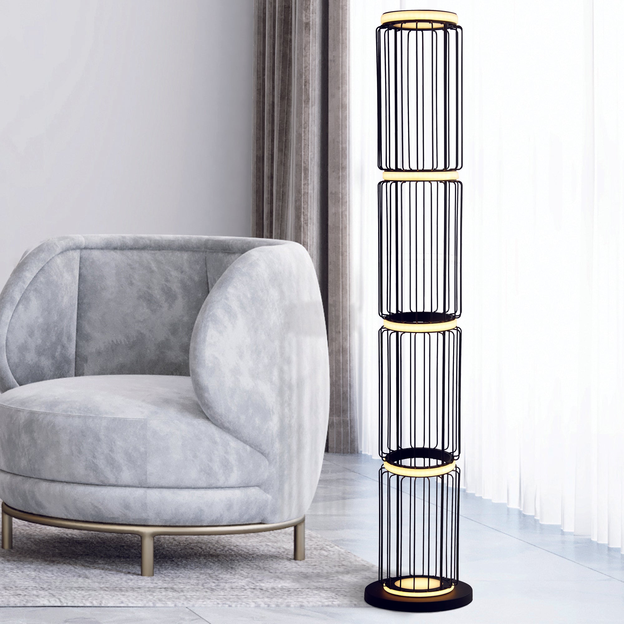 Searchlight Canova Cage Floor Lamp - Black & White Silicon