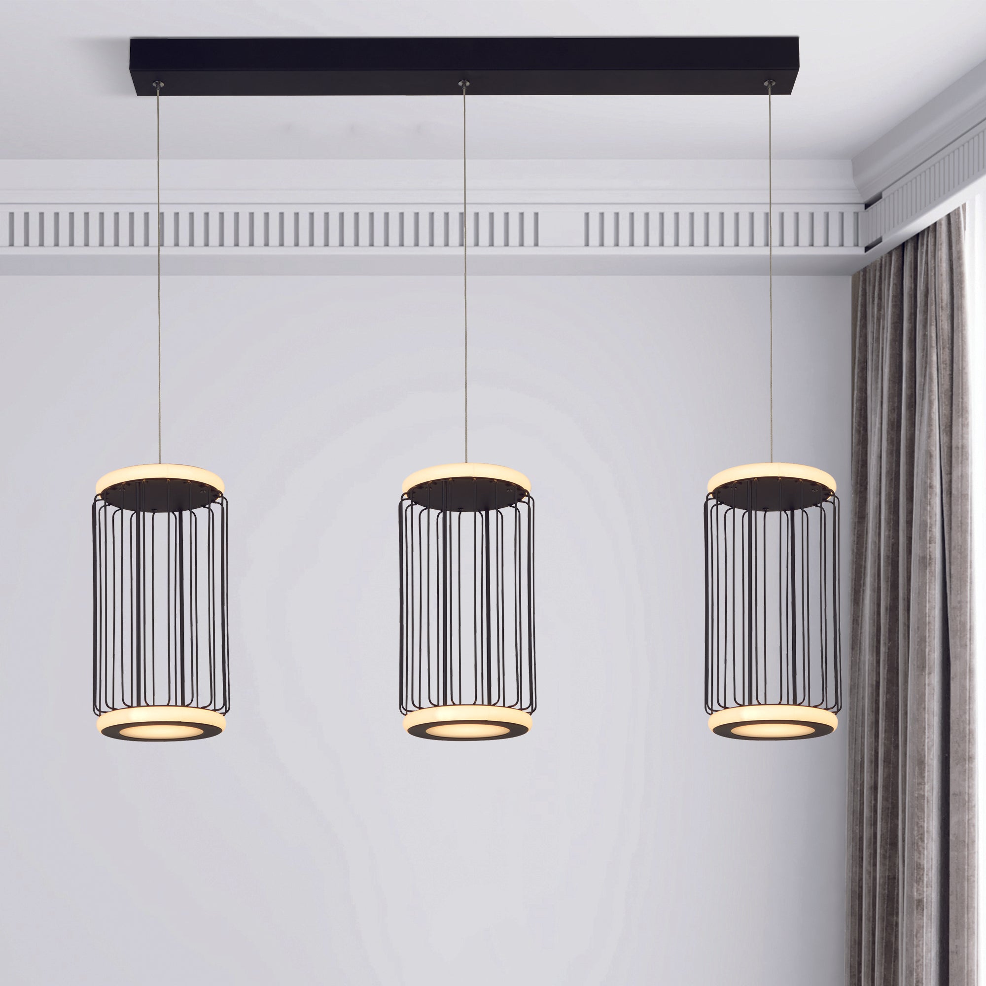 Searchlight Canova 3 Light Cage LED Bar Ceiling Pendant  - Black Metal