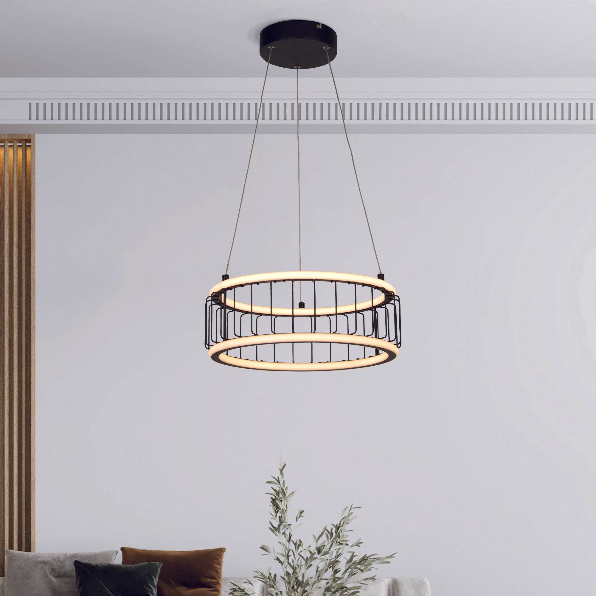 Searchlight Canova Cage LED Drum Ceiling Pendant - Small - Black Metal