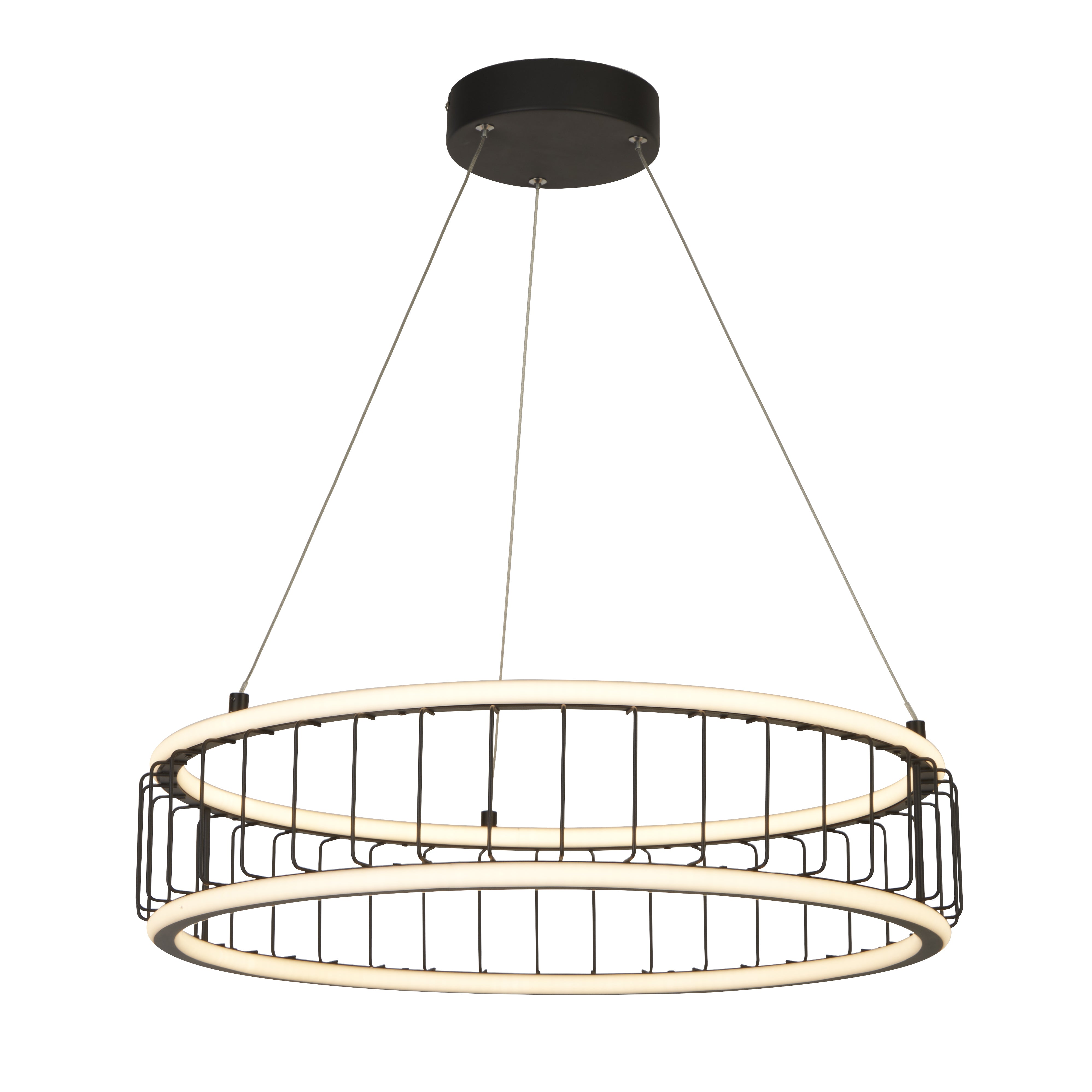 Searchlight Canova Cage LED Drum Ceiling Pendant -  Large - Black Metal