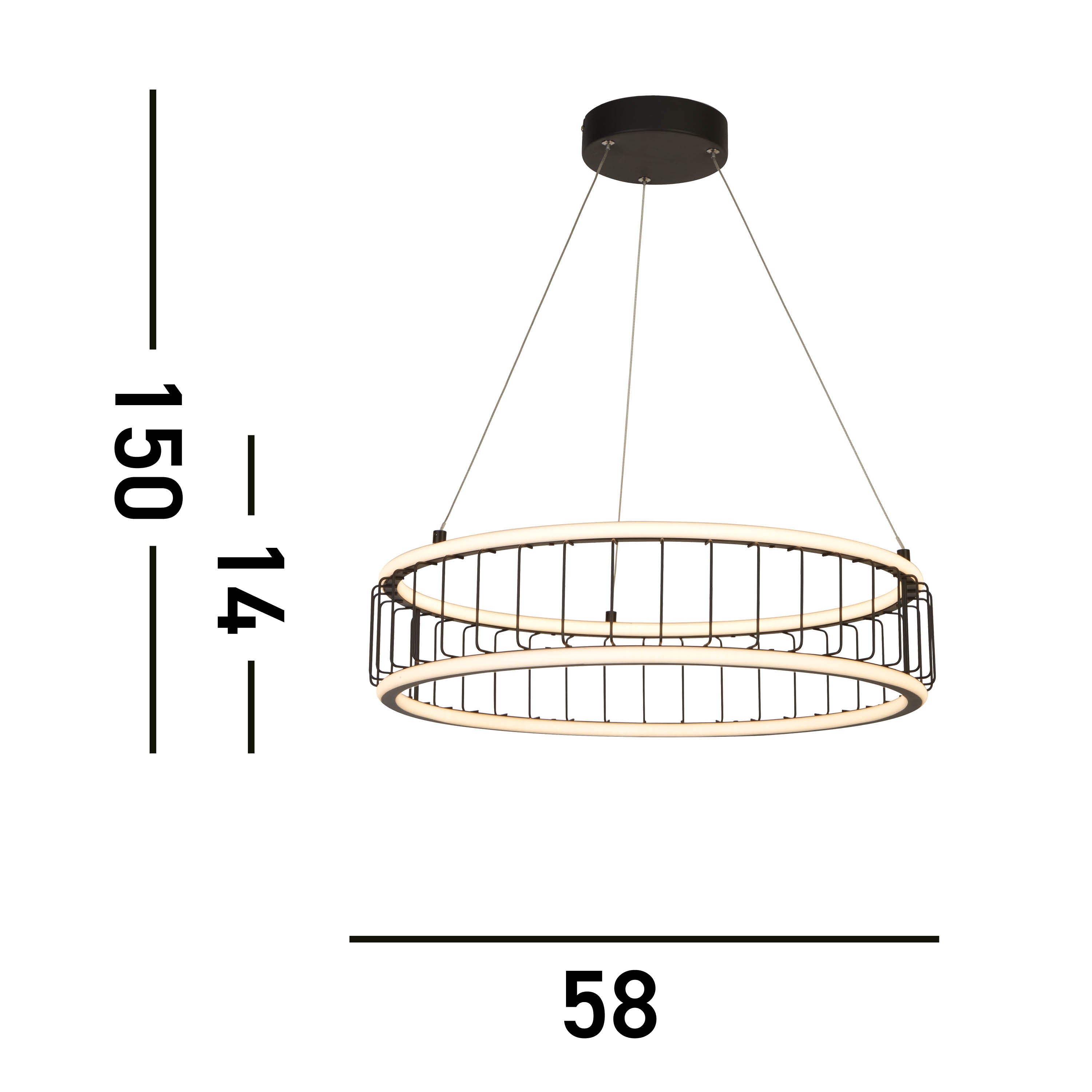 Searchlight Canova Cage LED Drum Ceiling Pendant -  Large - Black Metal