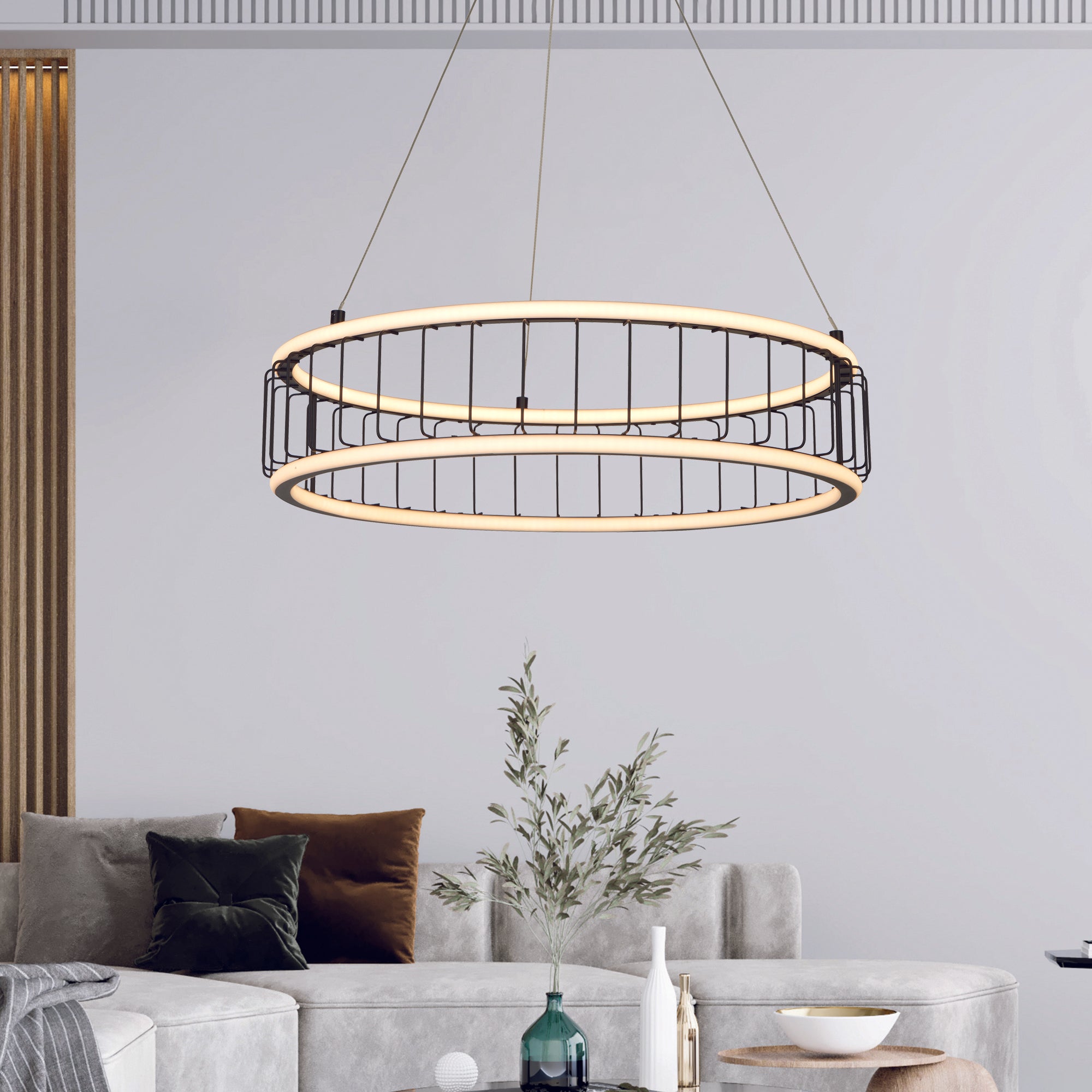 Searchlight Canova Cage LED Drum Ceiling Pendant -  Large - Black Metal