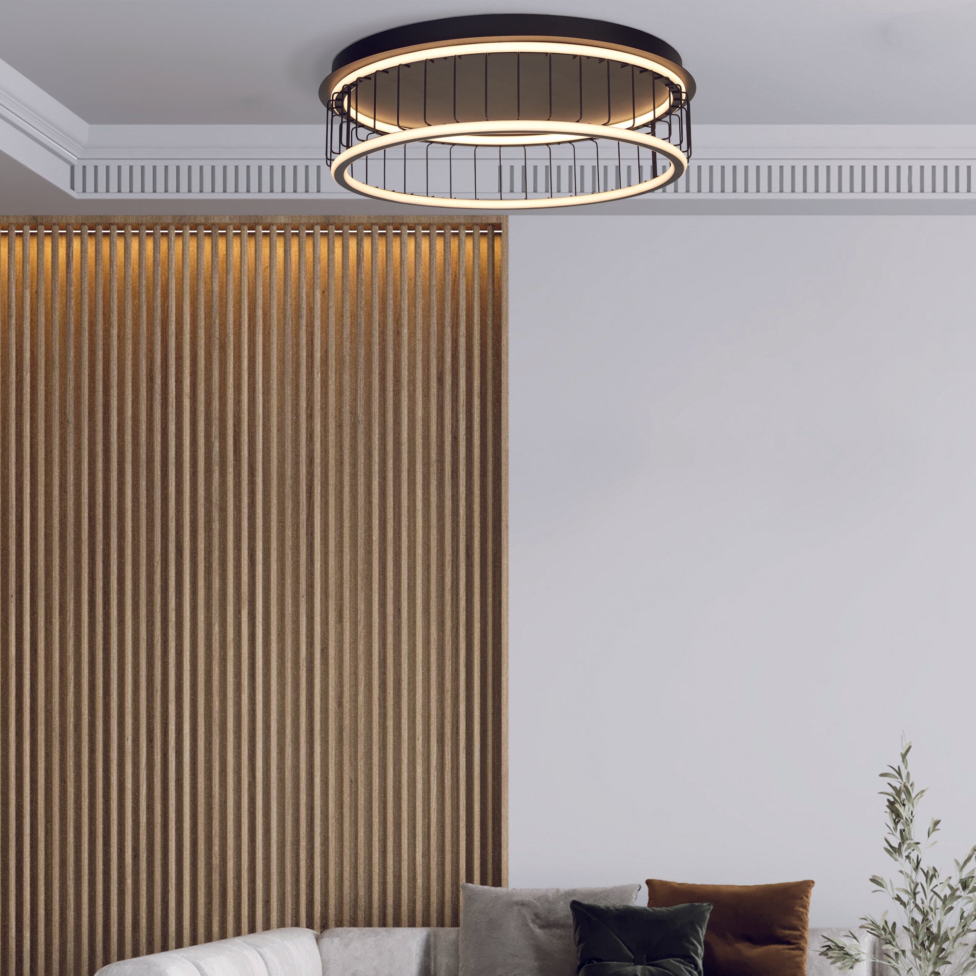 Searchlight Canova Cage LED Flush Ceiling Light - Large - Black Metal