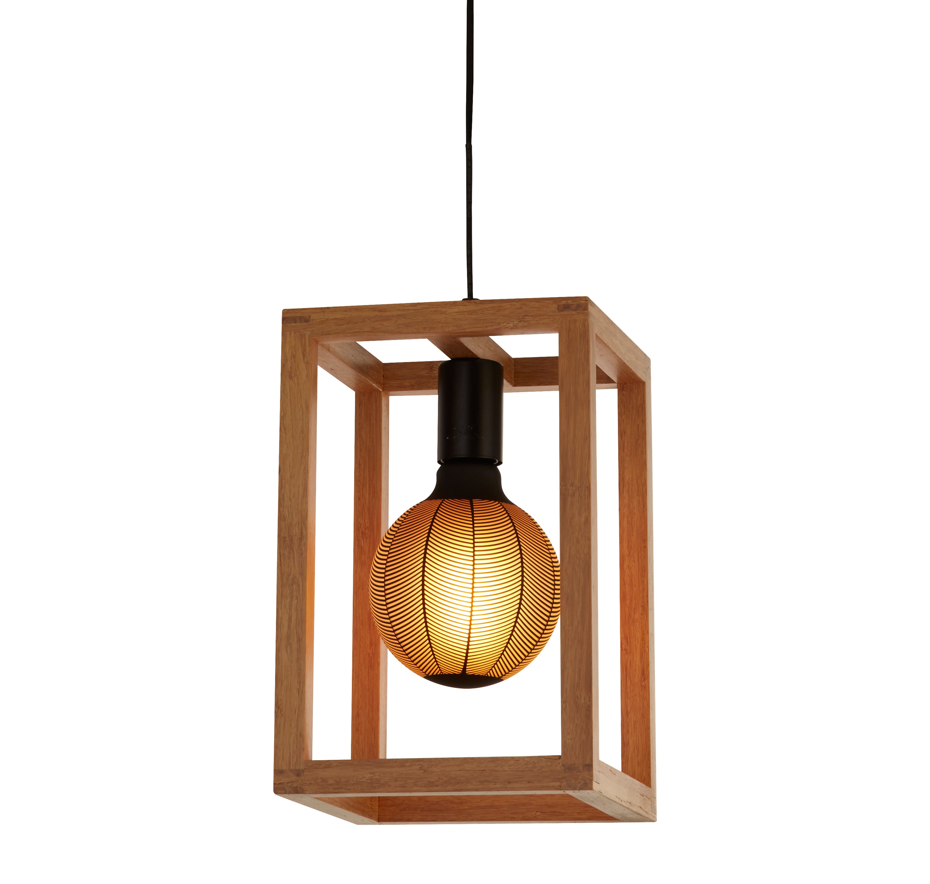 Searchlight Soho Pendant - Natural Wood & Black