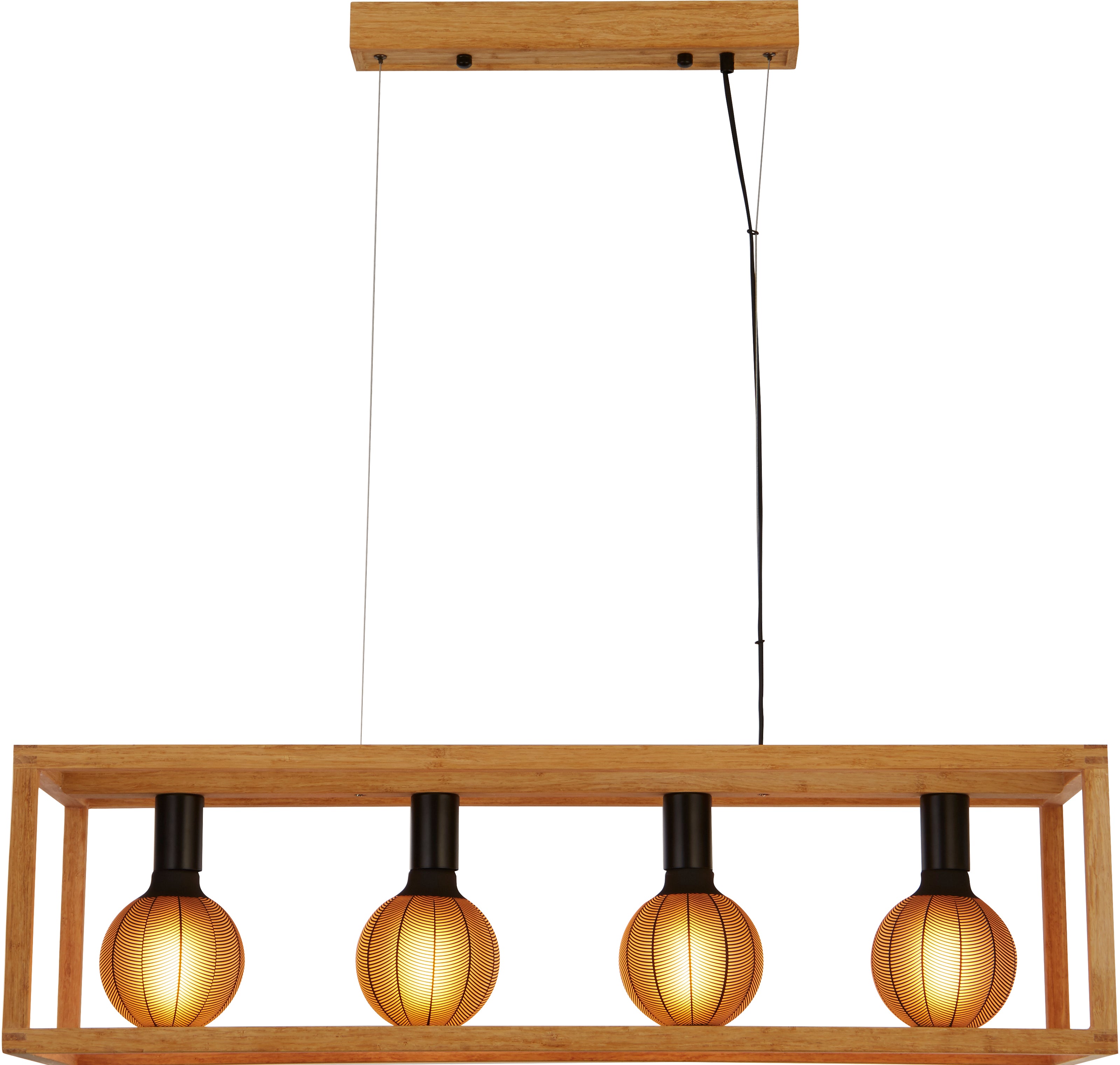 Searchlight Soho 4 Light Pendant - Natural Wood & Black