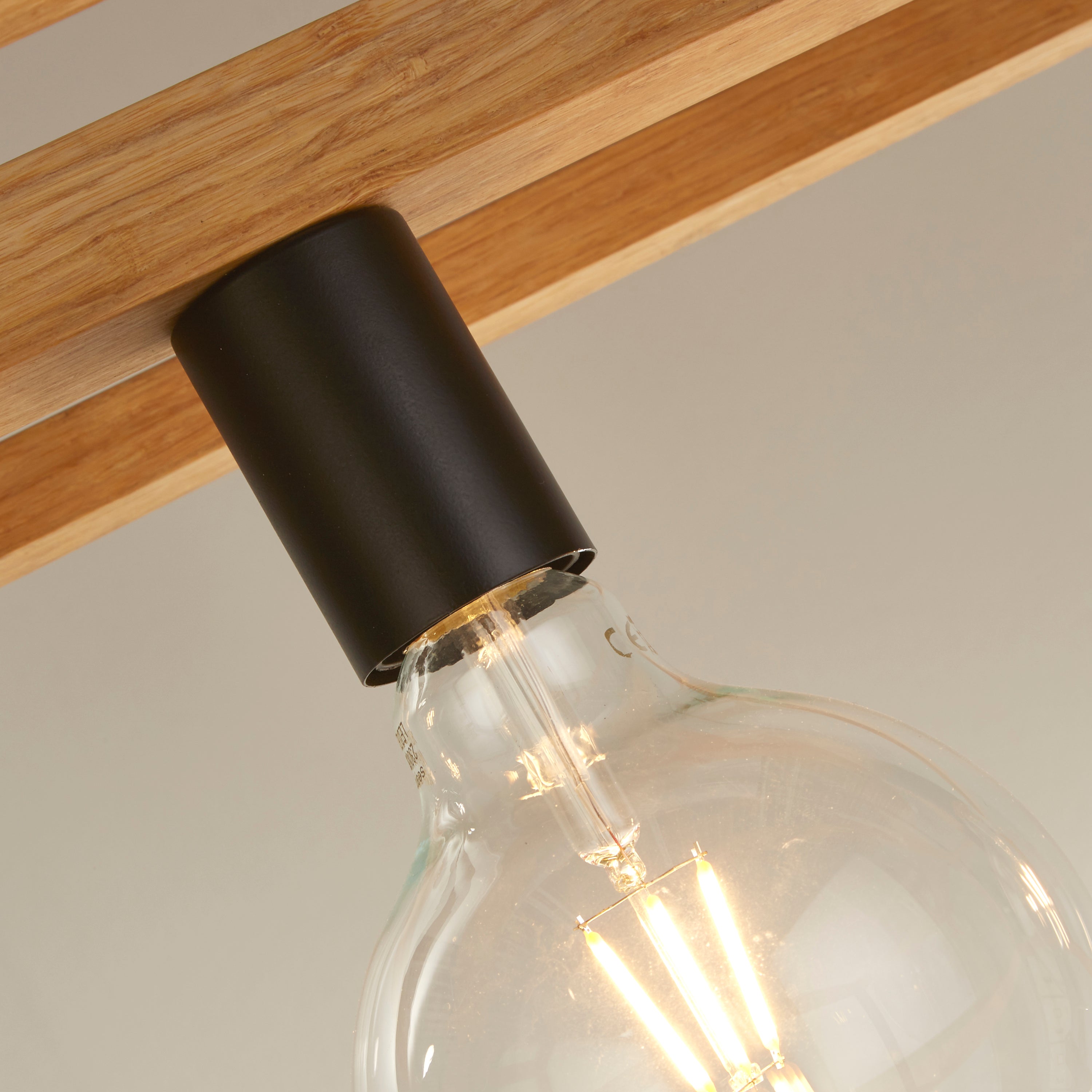 Searchlight Soho 4 Light Pendant - Natural Wood & Black