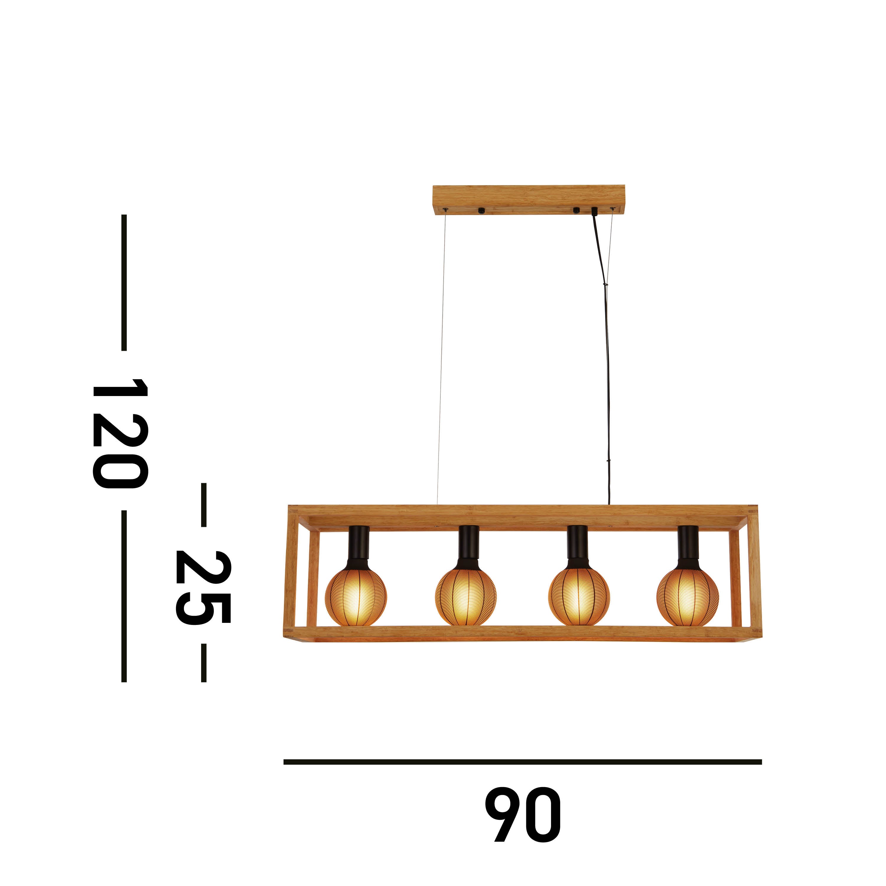 Searchlight Soho 4 Light Pendant - Natural Wood & Black